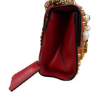 Gucci Red Leather Pearl Studded Padlock Shoulder Bag