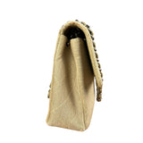 Chanel Vintage Beige Jersey Quilted Classic Flap Bag