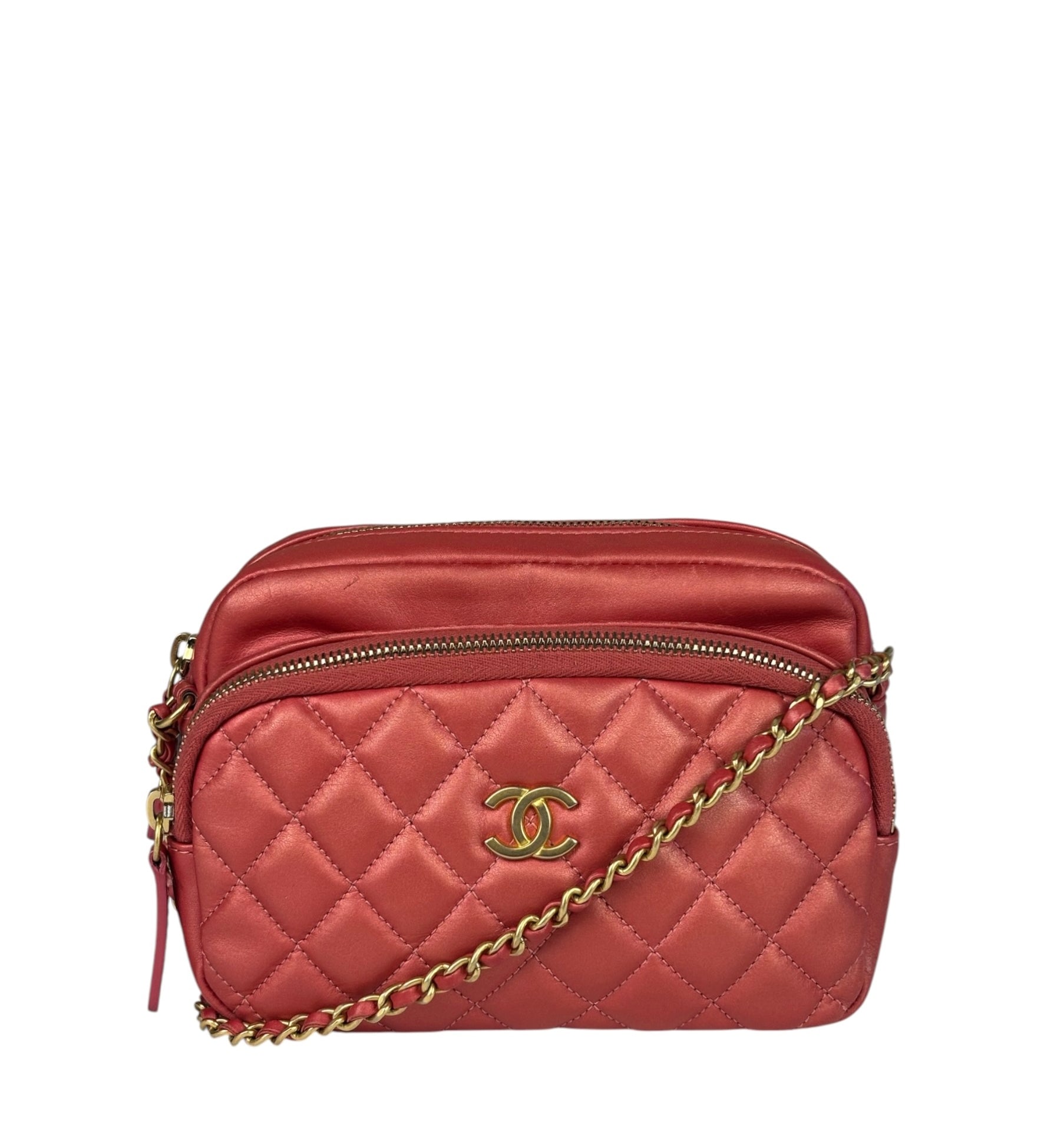 Chanel Pink Satin/Leather Trim Camera Bag 2019