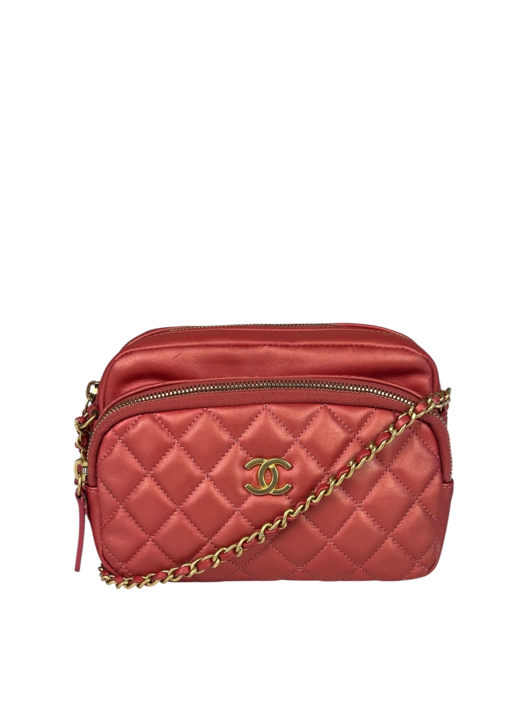 Chanel Pink Satin/Leather Trim Camera Bag 2019
