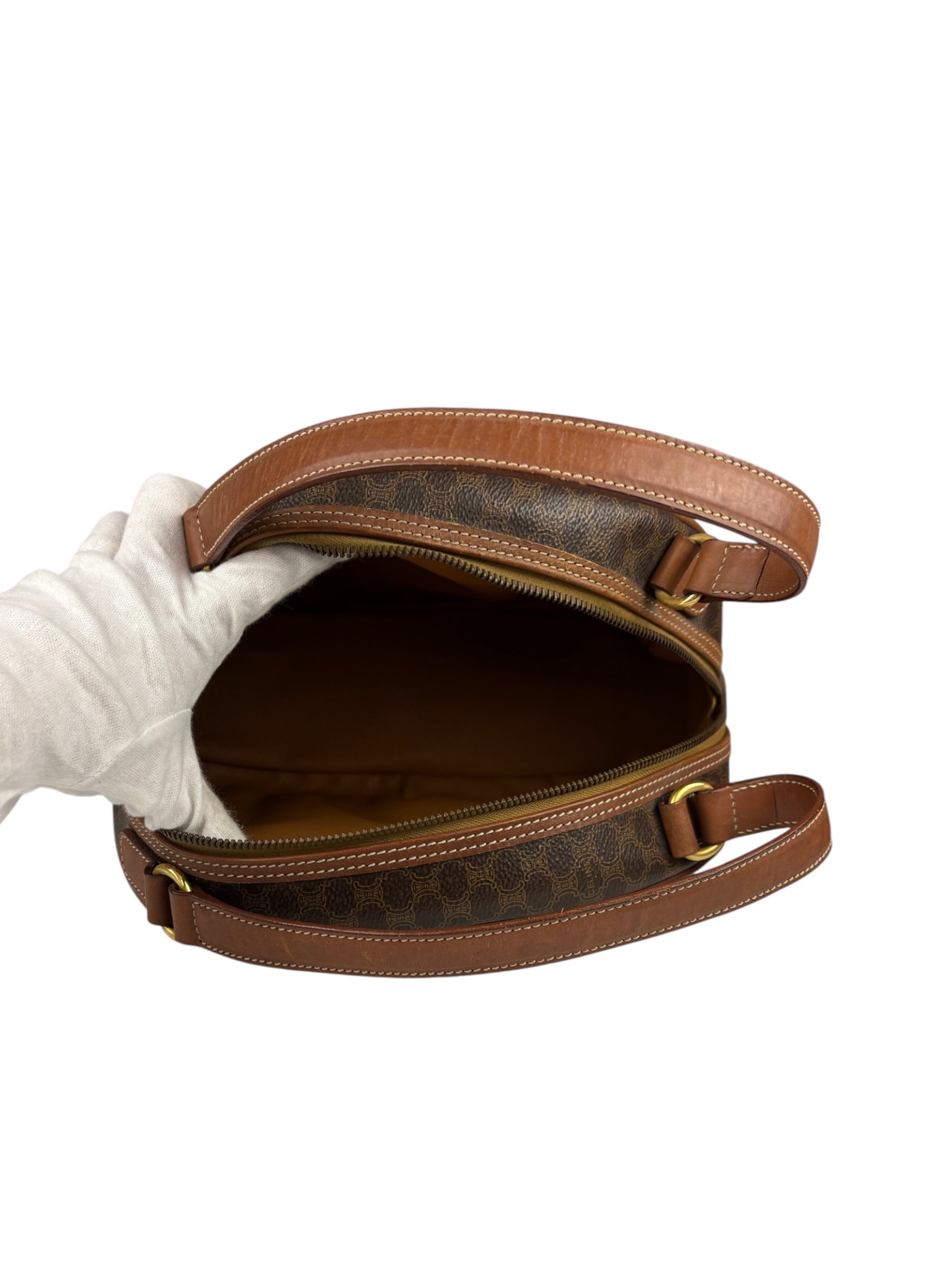 Celine Brown Leather Macadam Dome Handbag