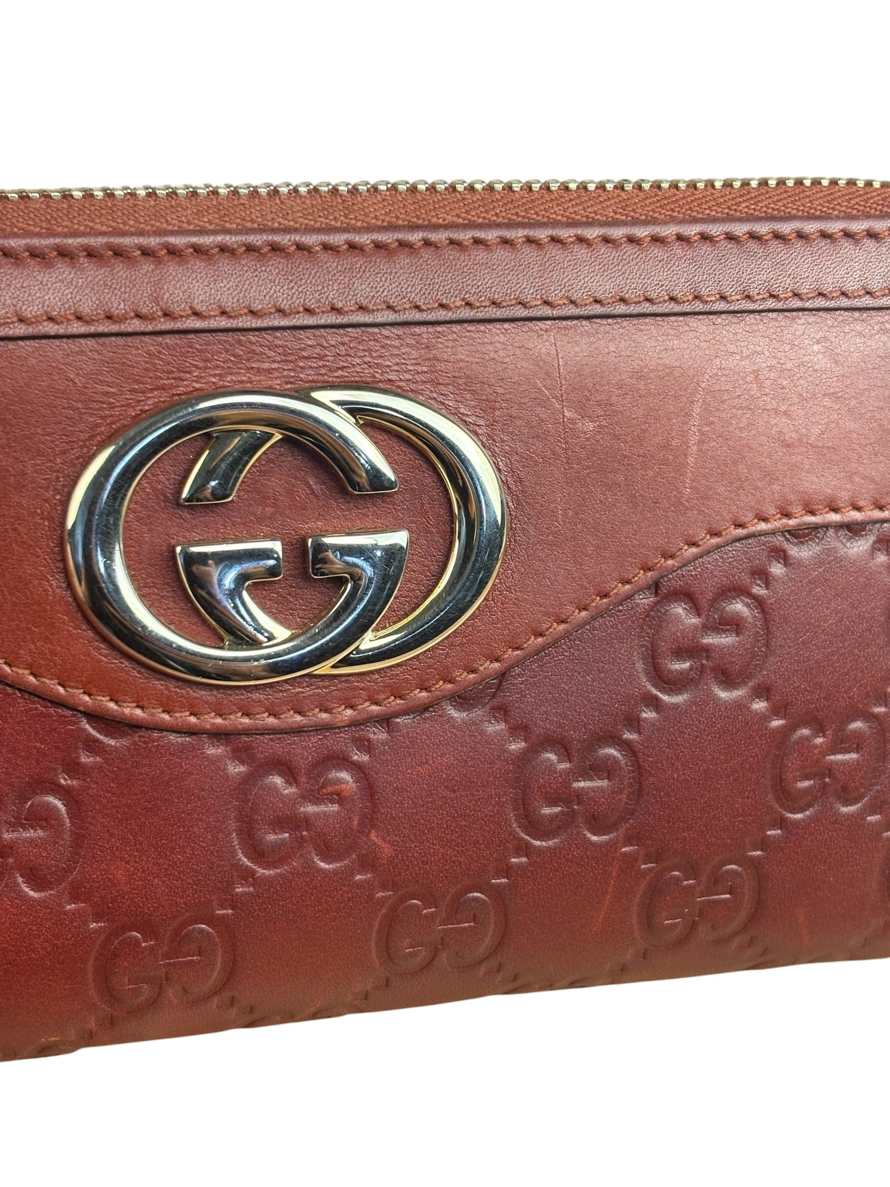 Gucci Burgundy Marmont Leather Guccissima Zip Long Wallet