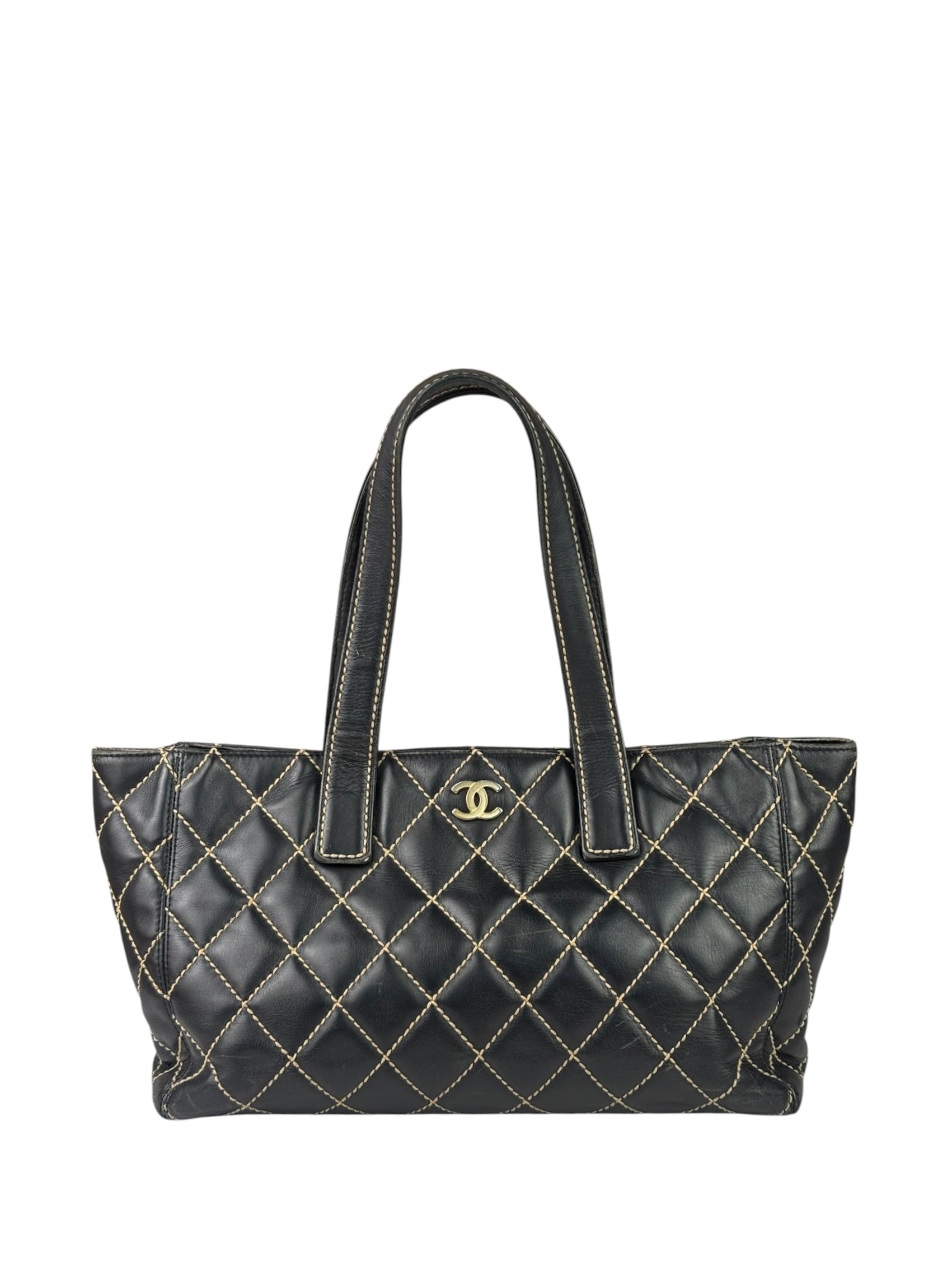 Chanel Black Leather Wild Stitch Surpique Tote 2005