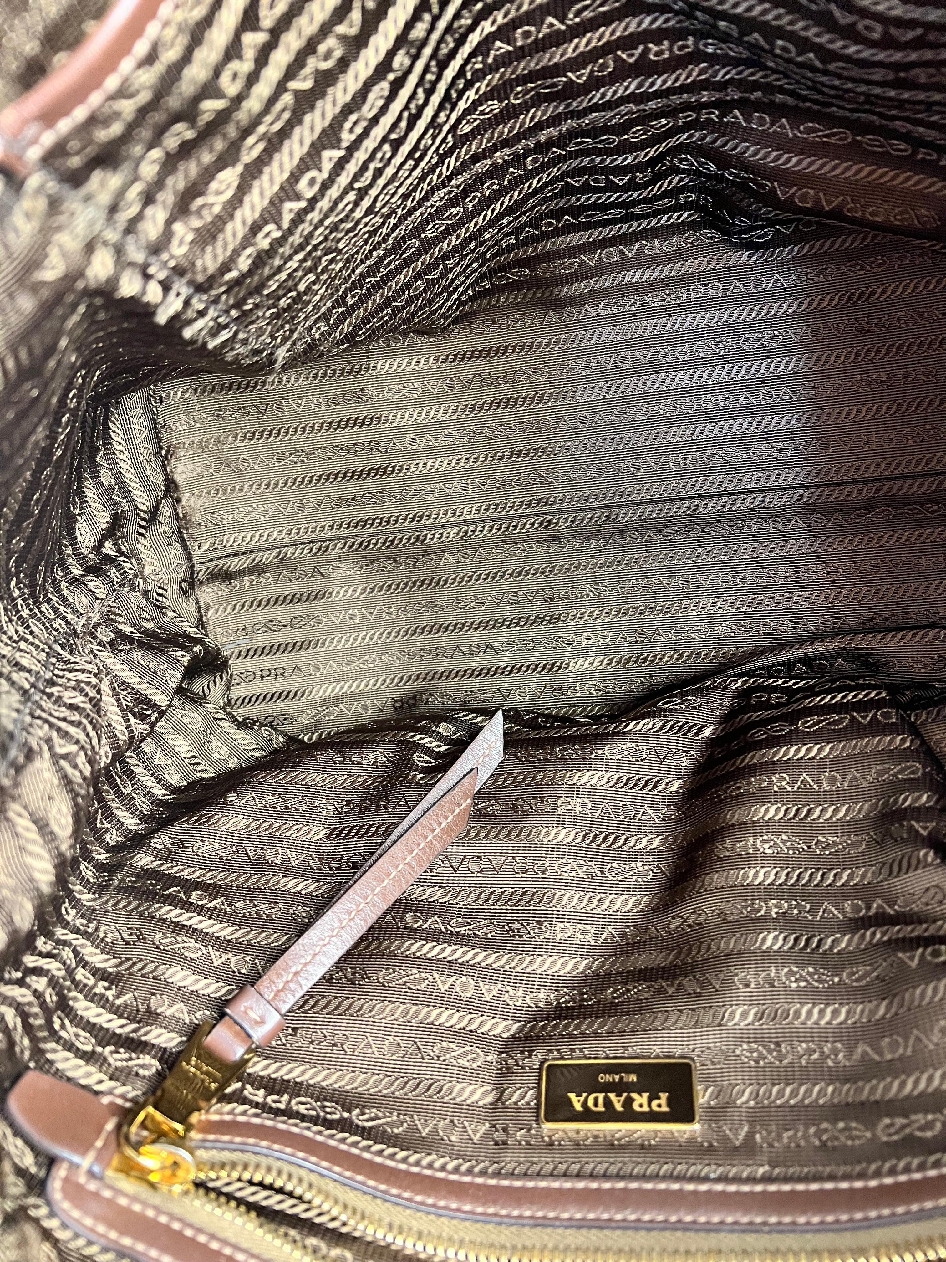 Prada Vintage Jacquard Logo Tote Brown