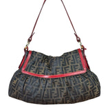 Fendi Beige/Red Leather Trim Zucca Chef Flap Bag