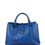 Bottega Veneta Blue Leather Small Nappa Intercciato Roma Satchel