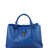 Bottega Veneta Blue Leather Small Nappa Intercciato Roma Satchel