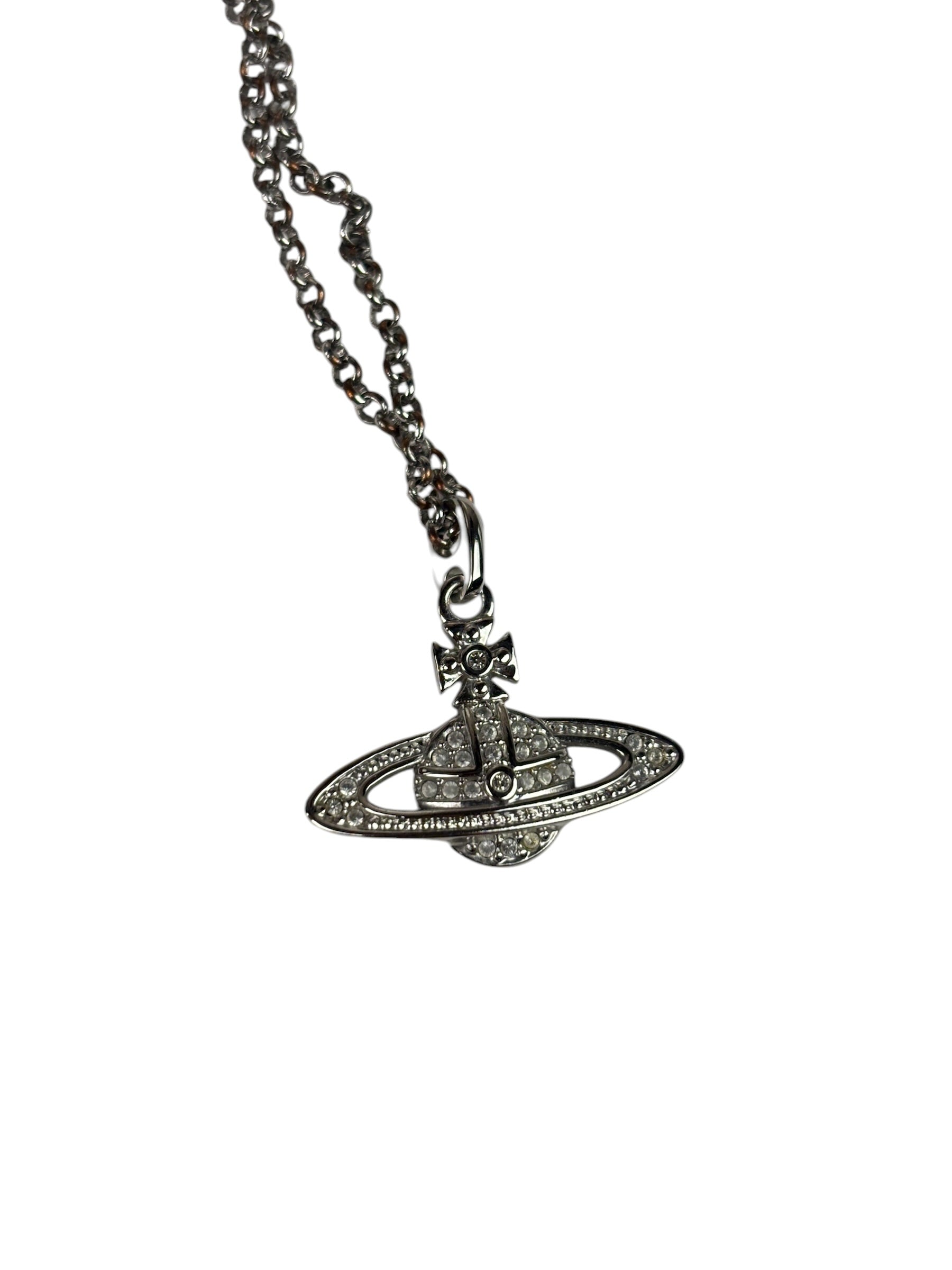 Vivienne Westwood Silver Oblique Orb Mini Bas Relief Pendant Necklace