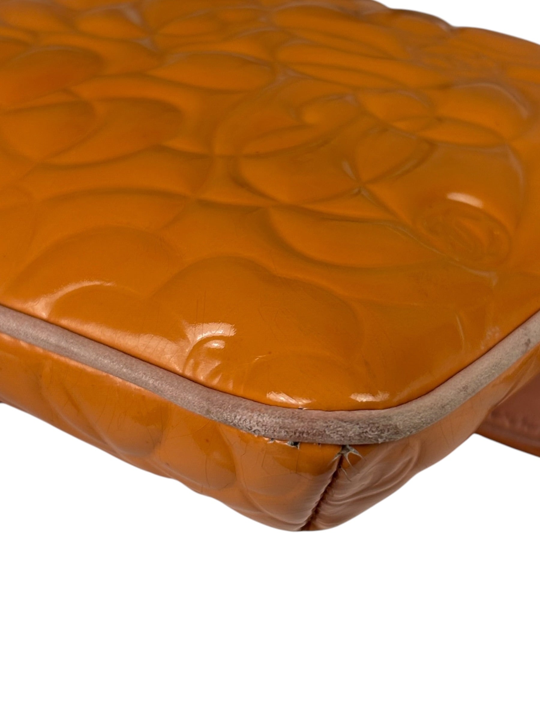 Chanel Orange Patent Leather Camellia Flap Pochette 2003