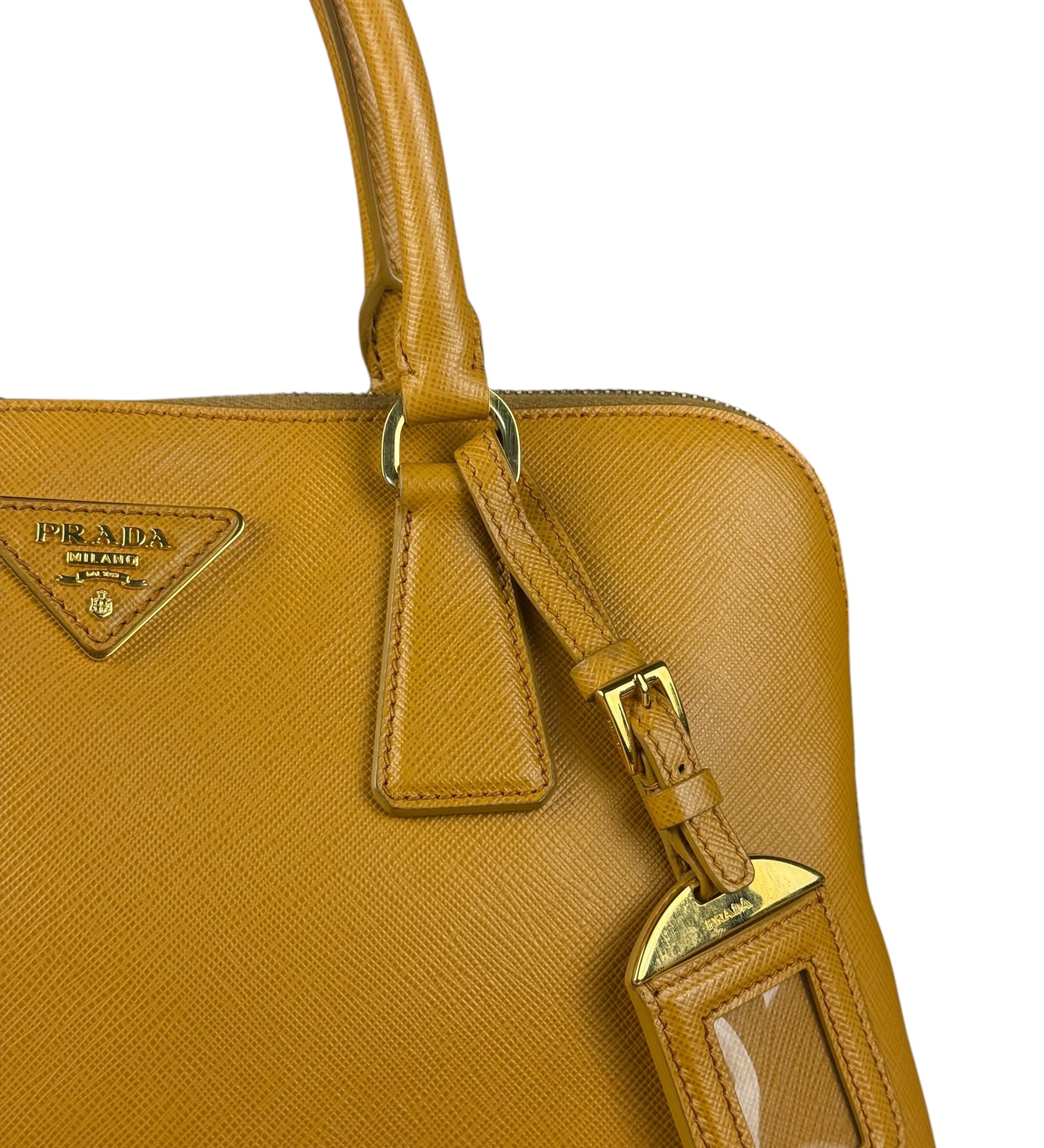 Prada Burnt Yellow Saffiano Lux Promenade Bag