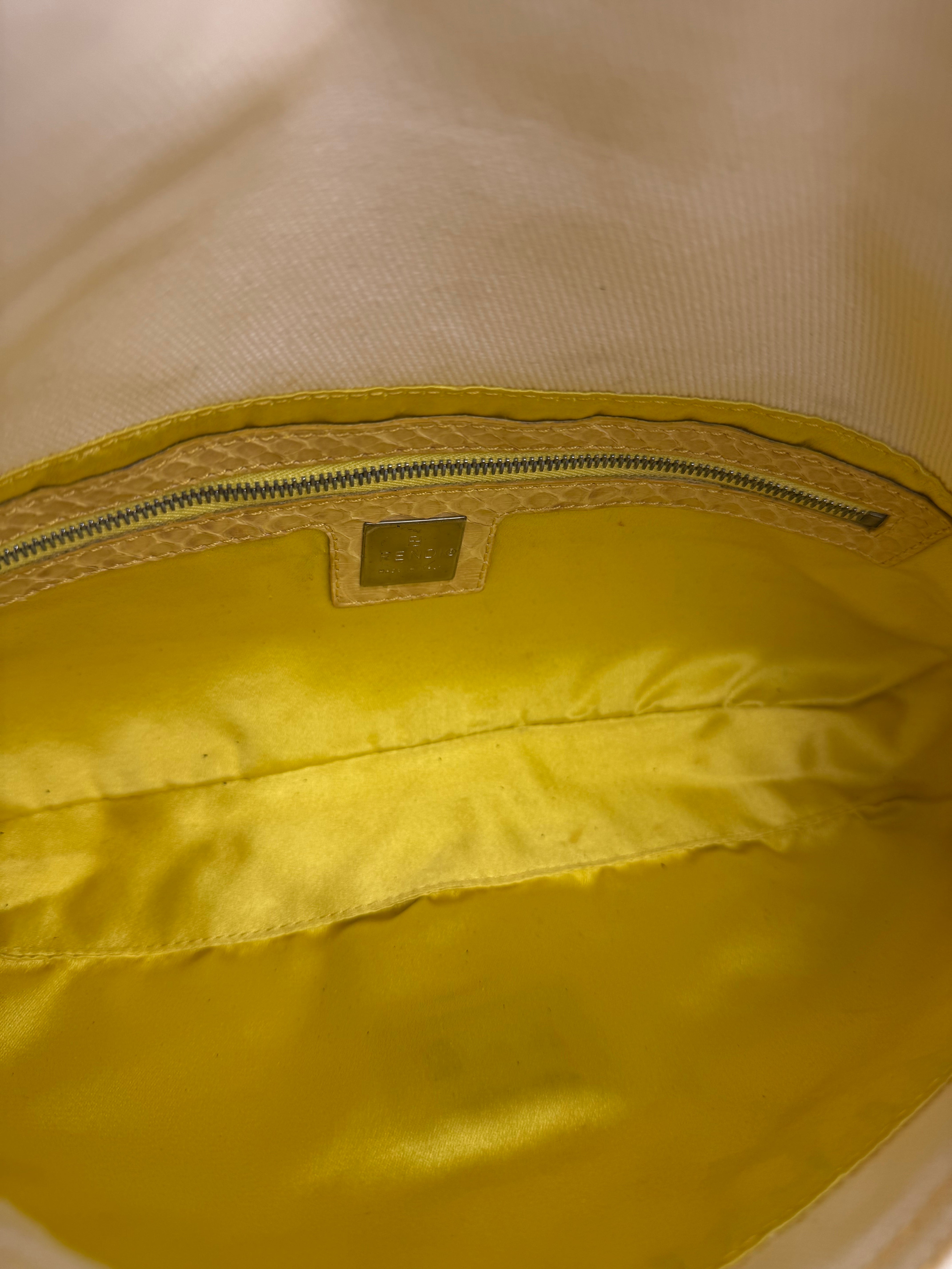 Fendi Vintage Denim x Snakeskin Baguette Yellow