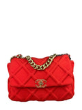Chanel Red Quilted Leather Trim Jersey 19 Flap Bag 2019