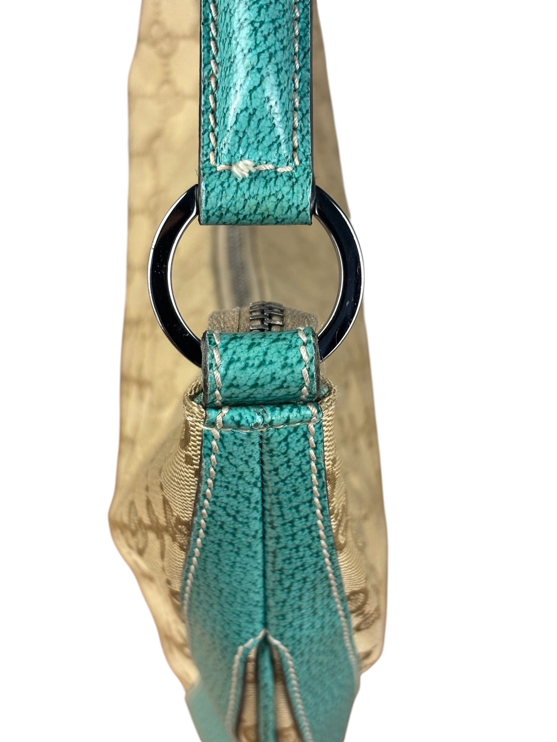 Gucci GG Vintage Canvas Turquoise Trim Hobo Bag