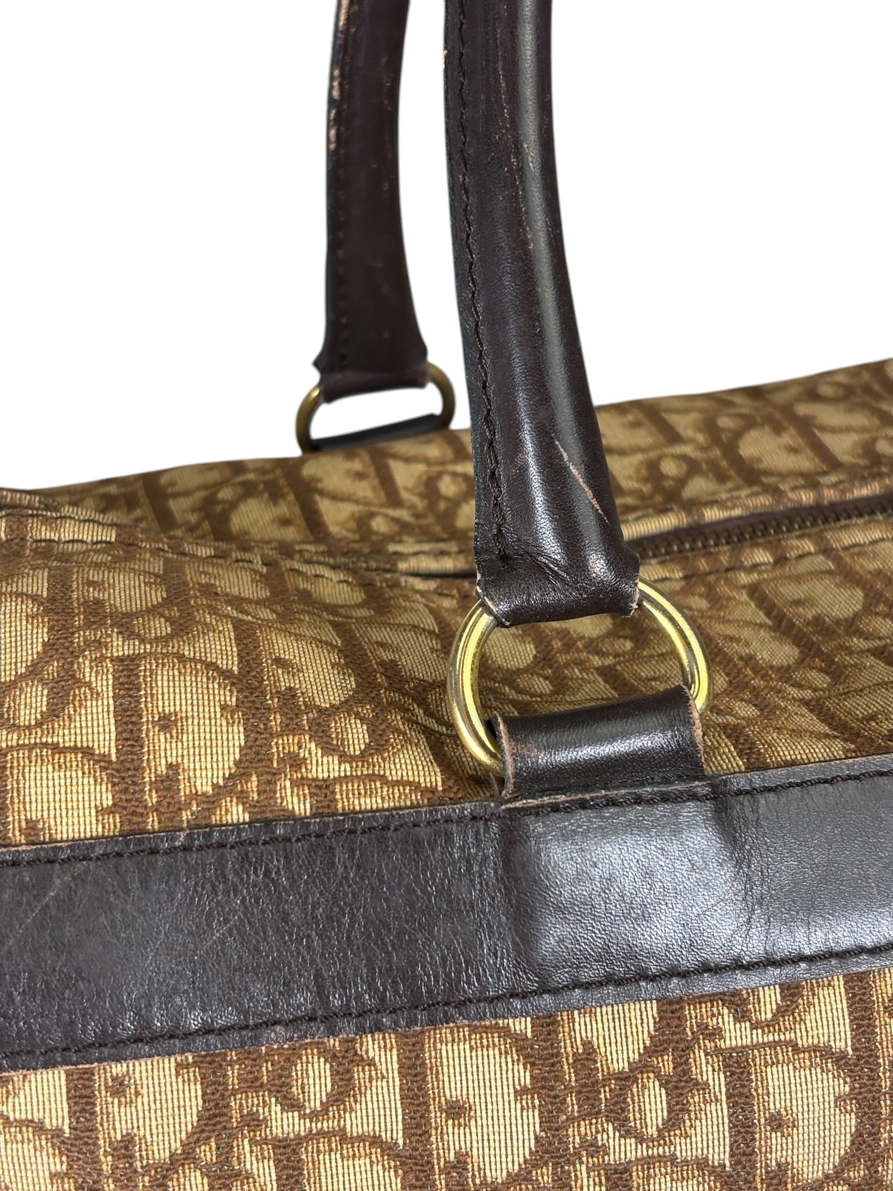 Christian Dior Brown Leather Trim Trotter Boston Handbag