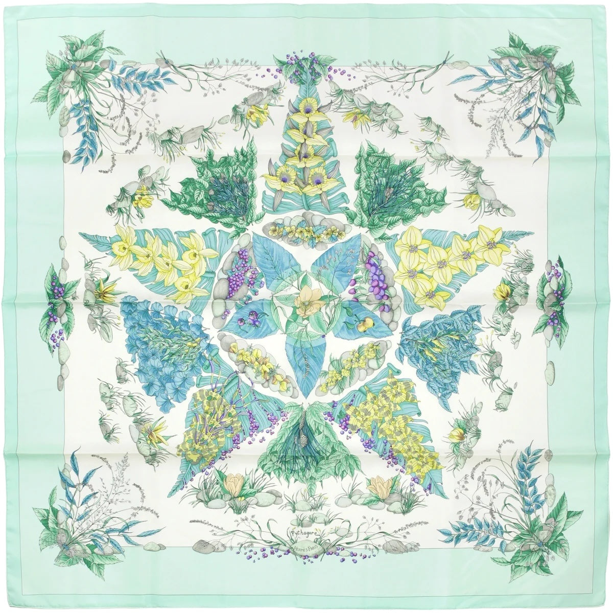 Hermes Floral Scarf Blue