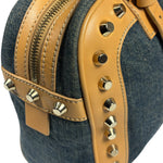 Fendi Blue/Brown Denim/Leather Trim Studded Shoulder Bag
