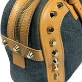 Fendi Blue/Brown Denim/Leather Trim Studded Shoulder Bag