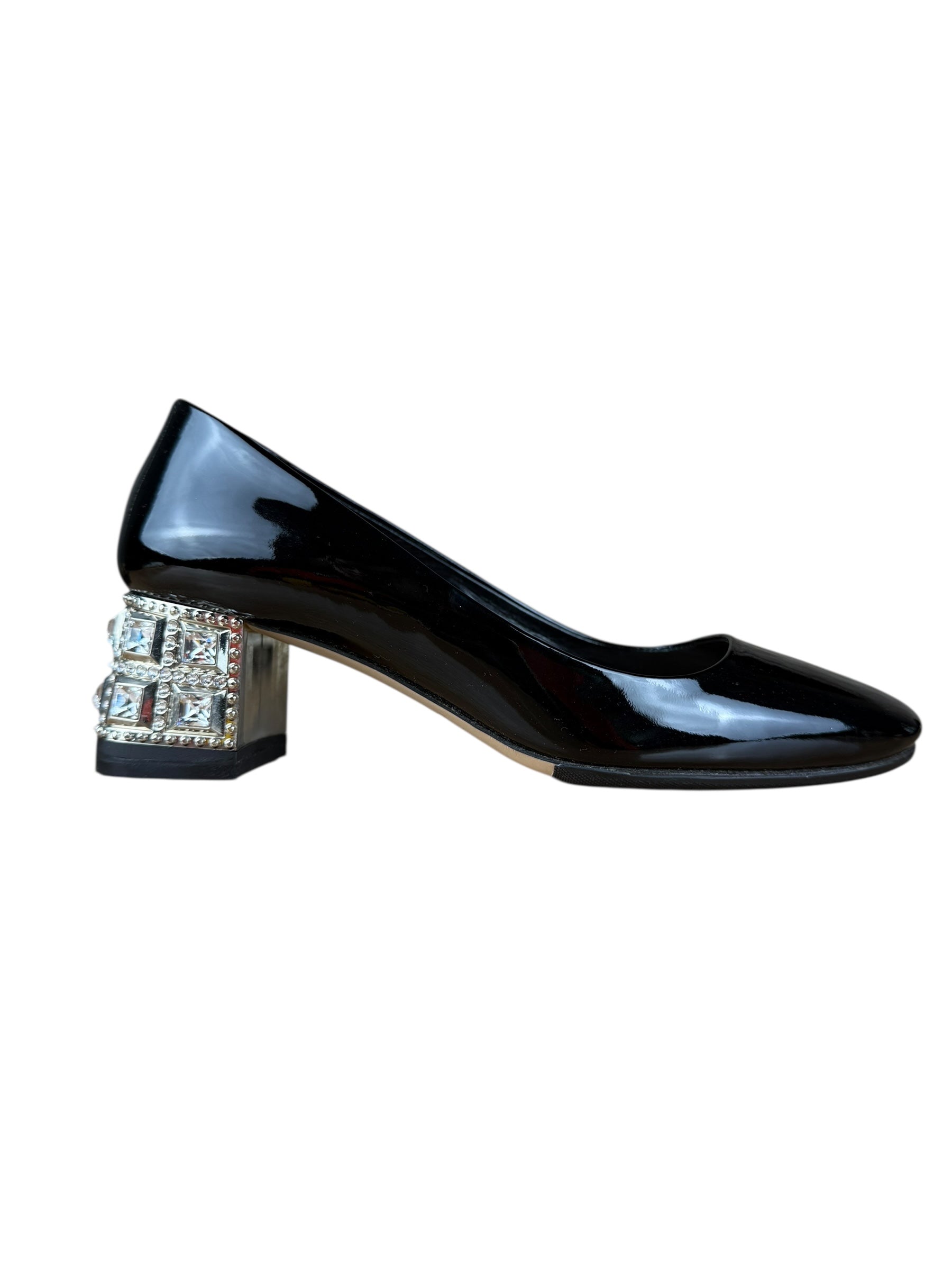 Miu Miu Black Patent Crystal Embellished Pumps