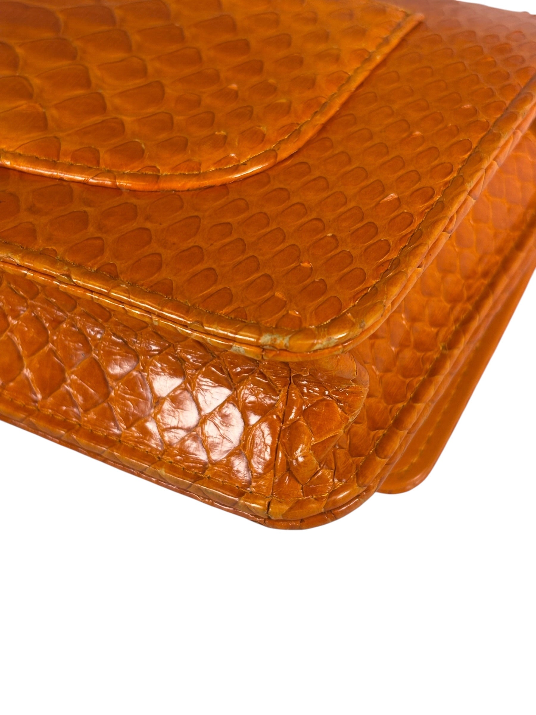 Chanel Orange Pythonskin Flap Wallet On Chain 2013
