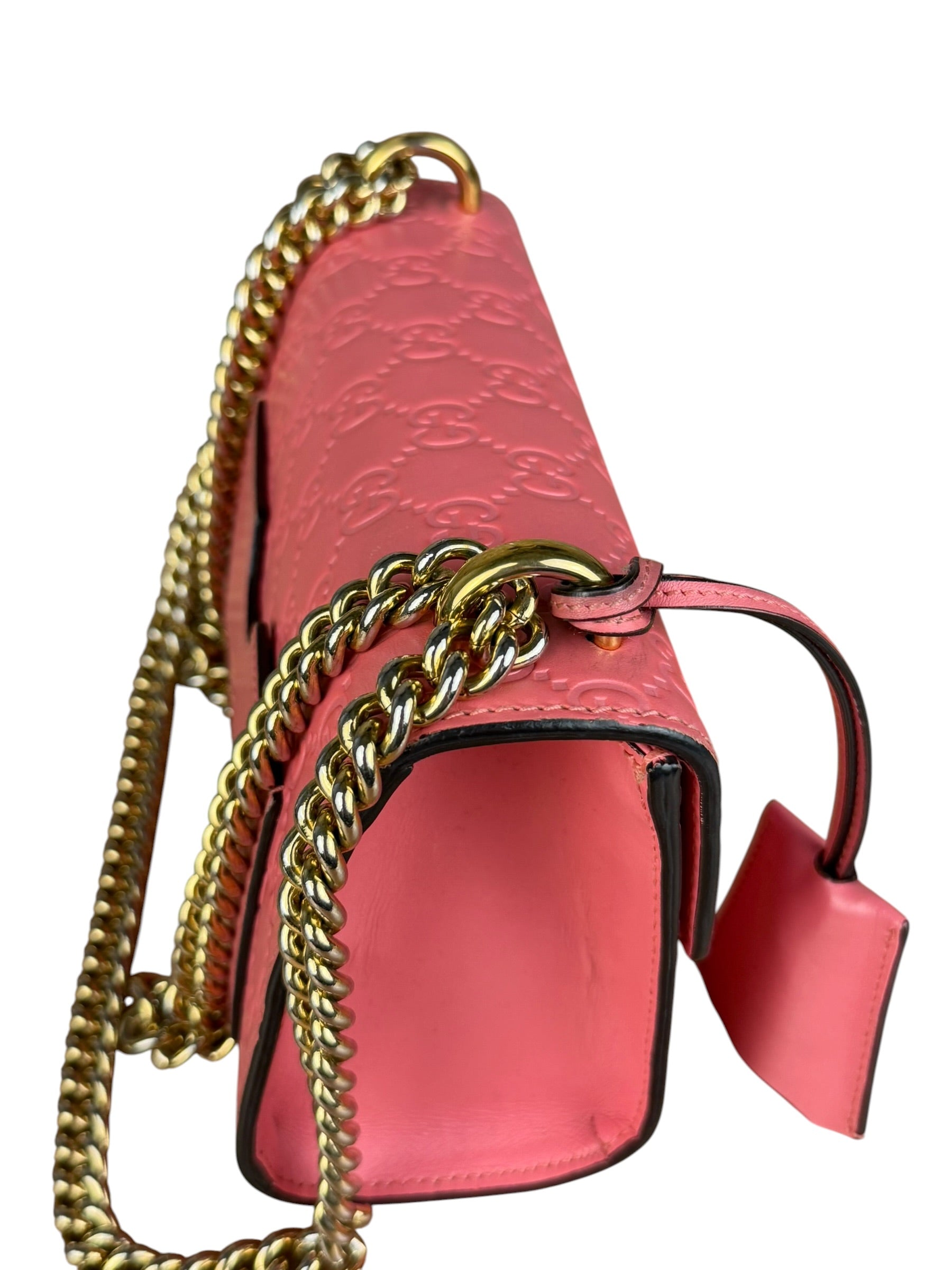 Gucci GG Pink Embossed Leather Small Padlock Chain Bag