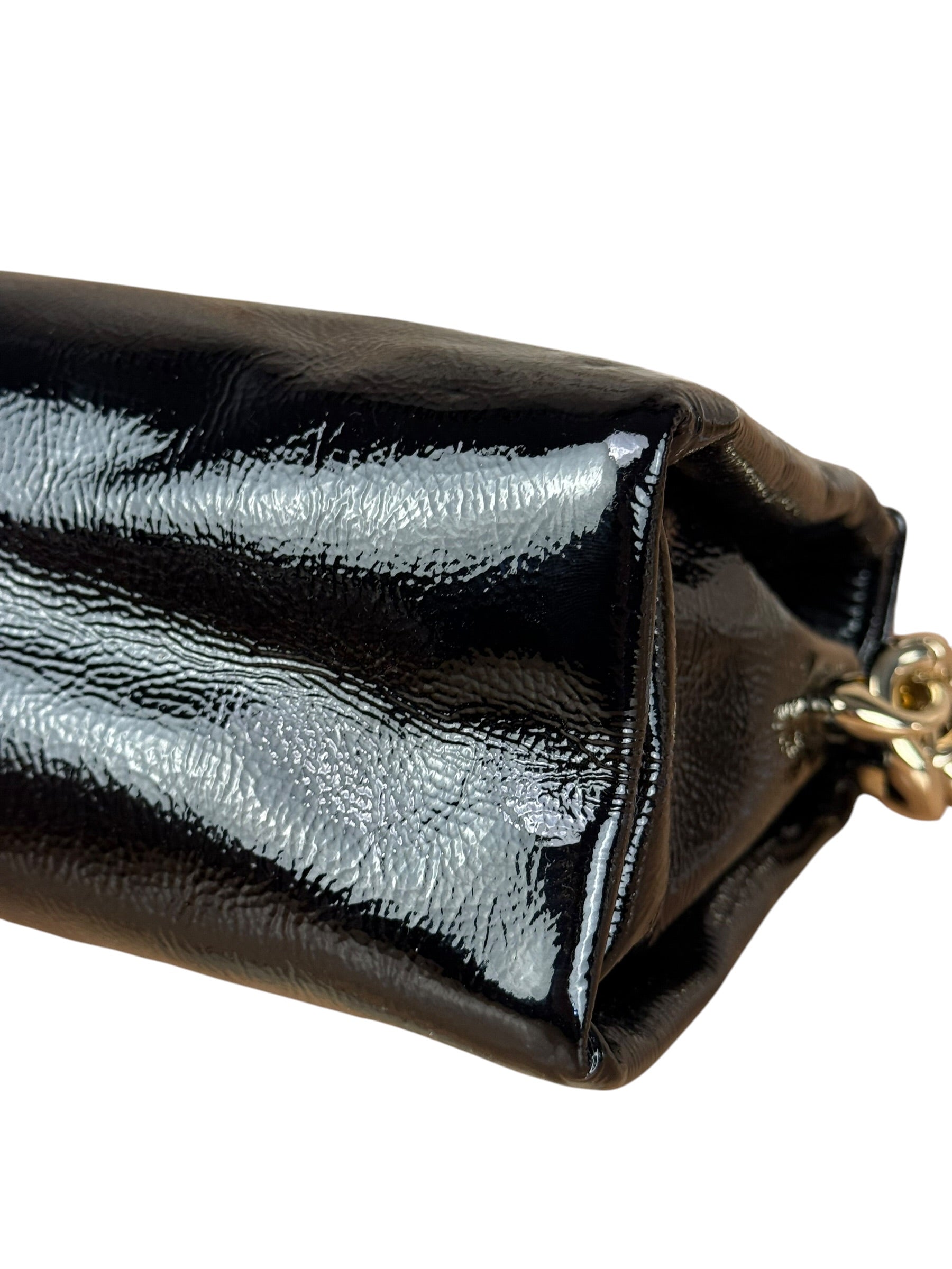 Gucci Black Patent Leather Chain Double G Shoulder Bag