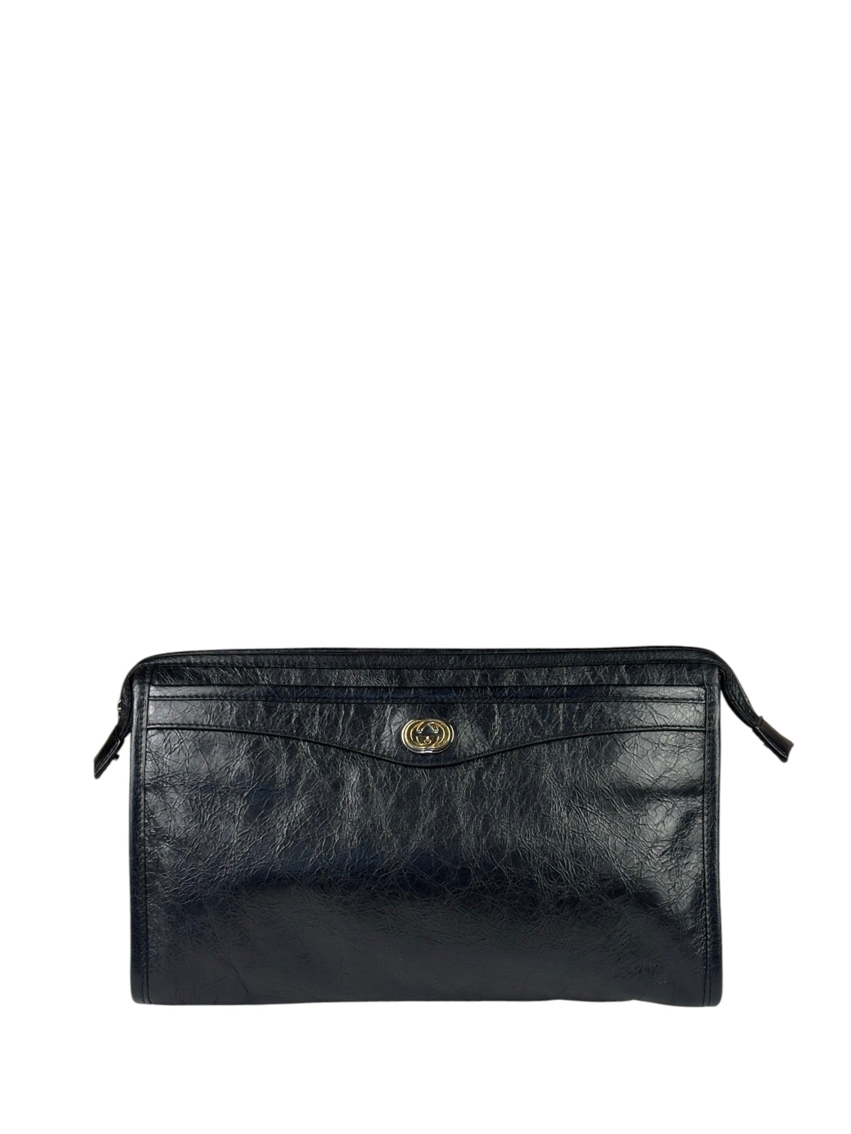 Gucci Black Leather Zip Clutch
