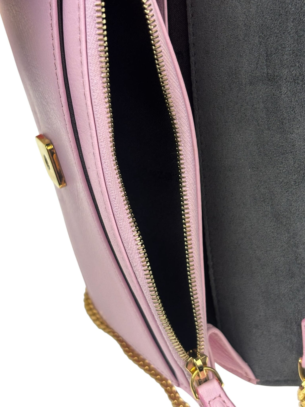 Fendi Pink Leather Tube Flap Wallet On Chain