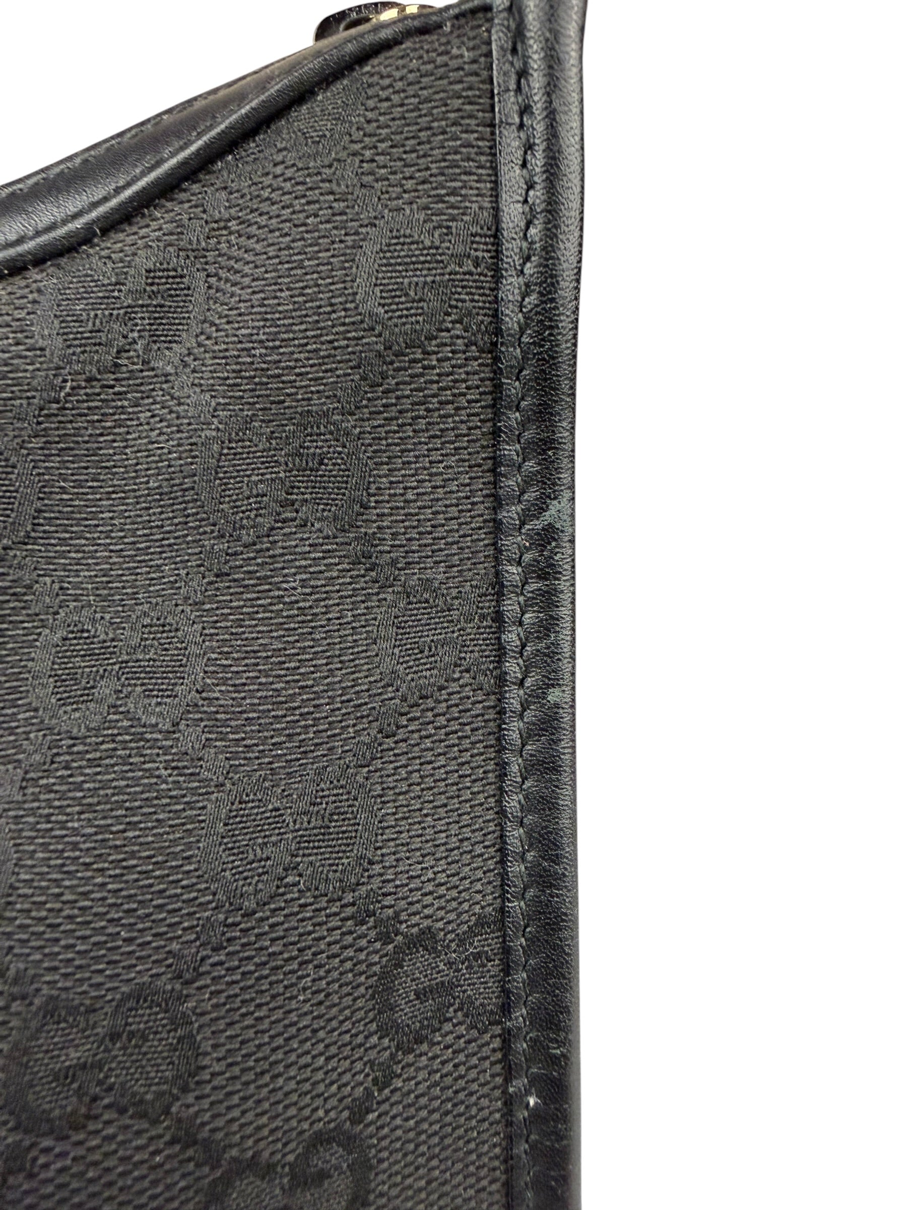 Gucci Black Canvas Leather Trim Shoulder Bag