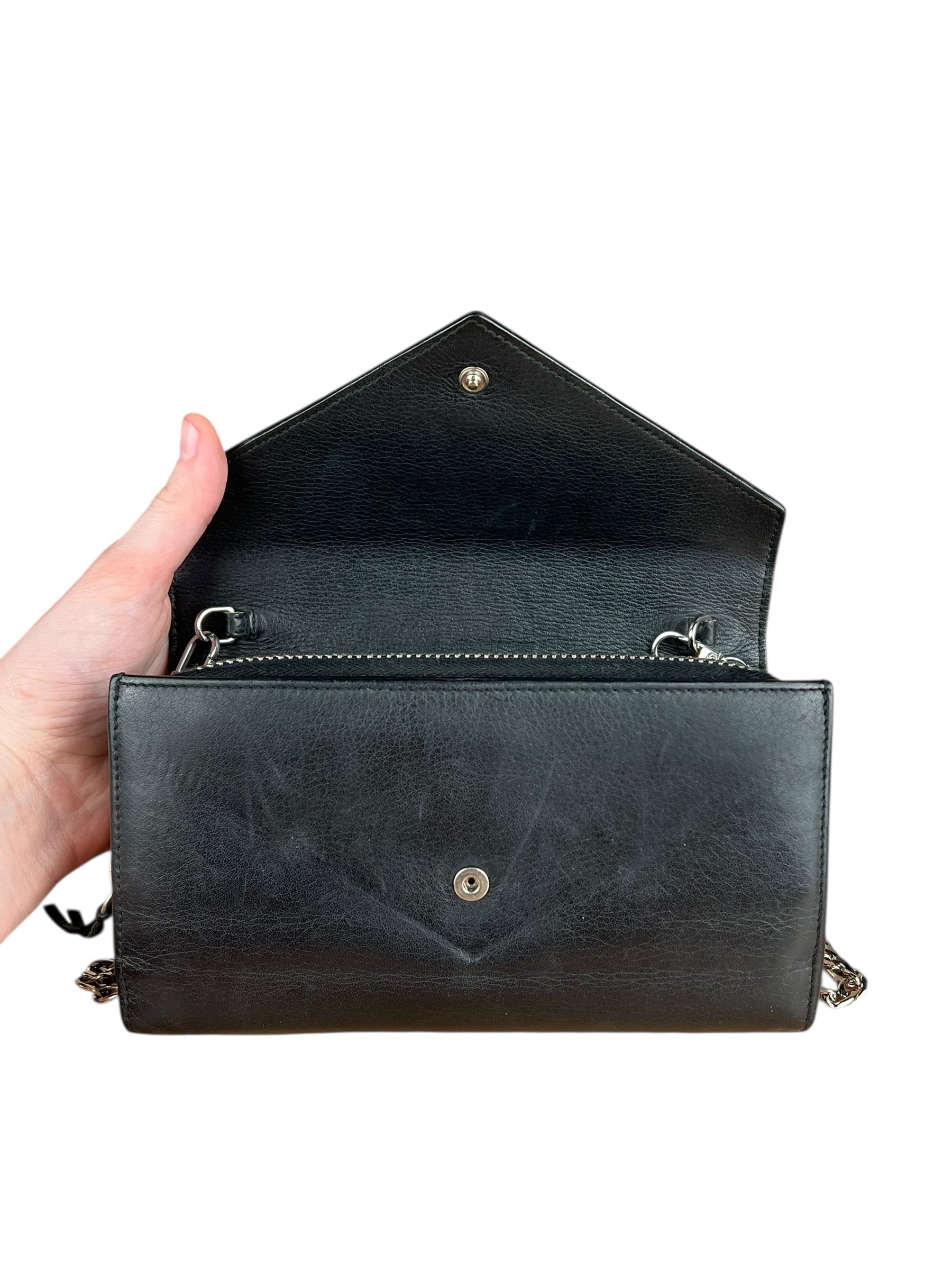 Balenciaga Black Leather Flap Wallet on Chain Bag