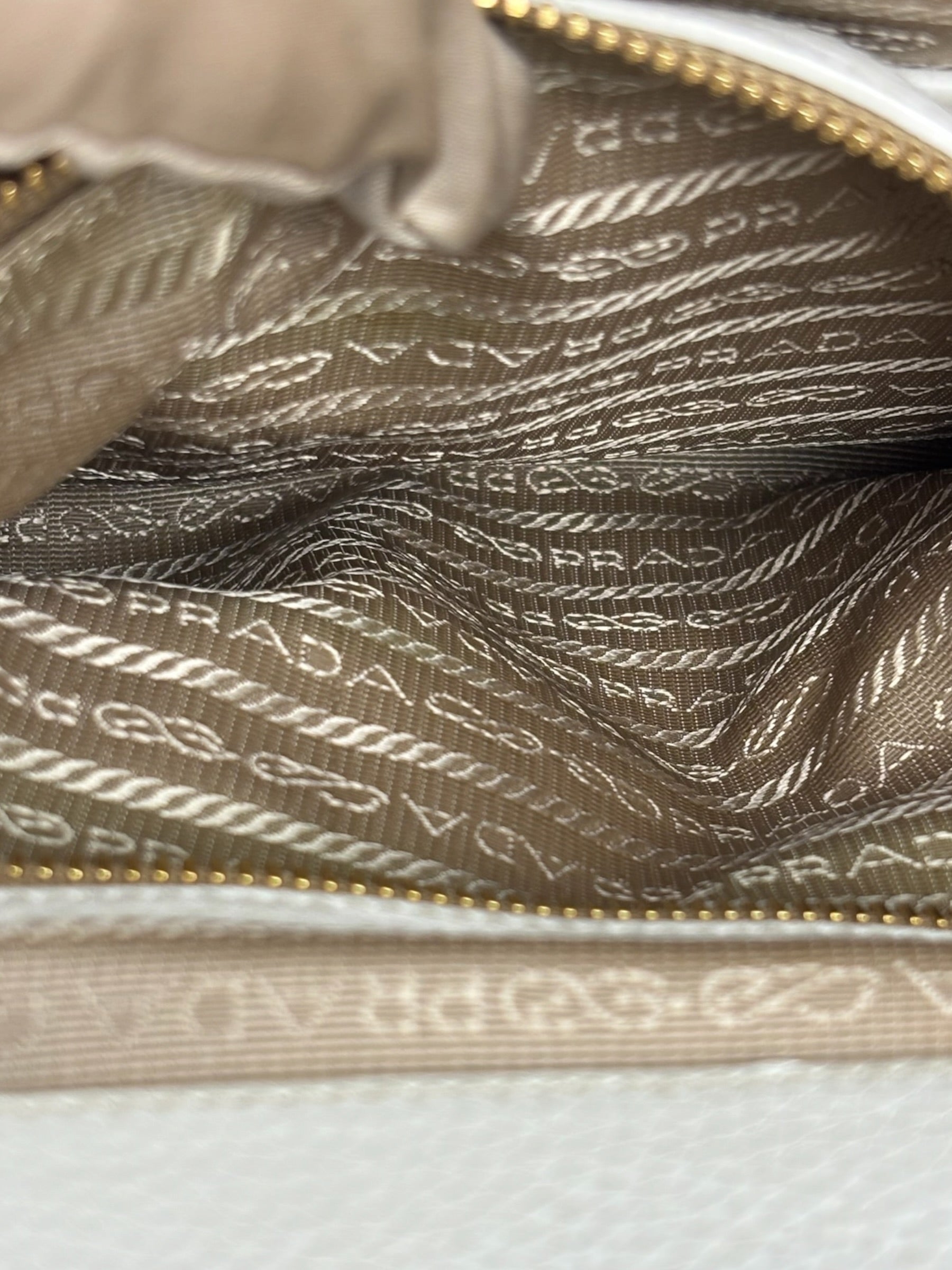 Prada Beige Vitello Trimmed Canapa Bag
