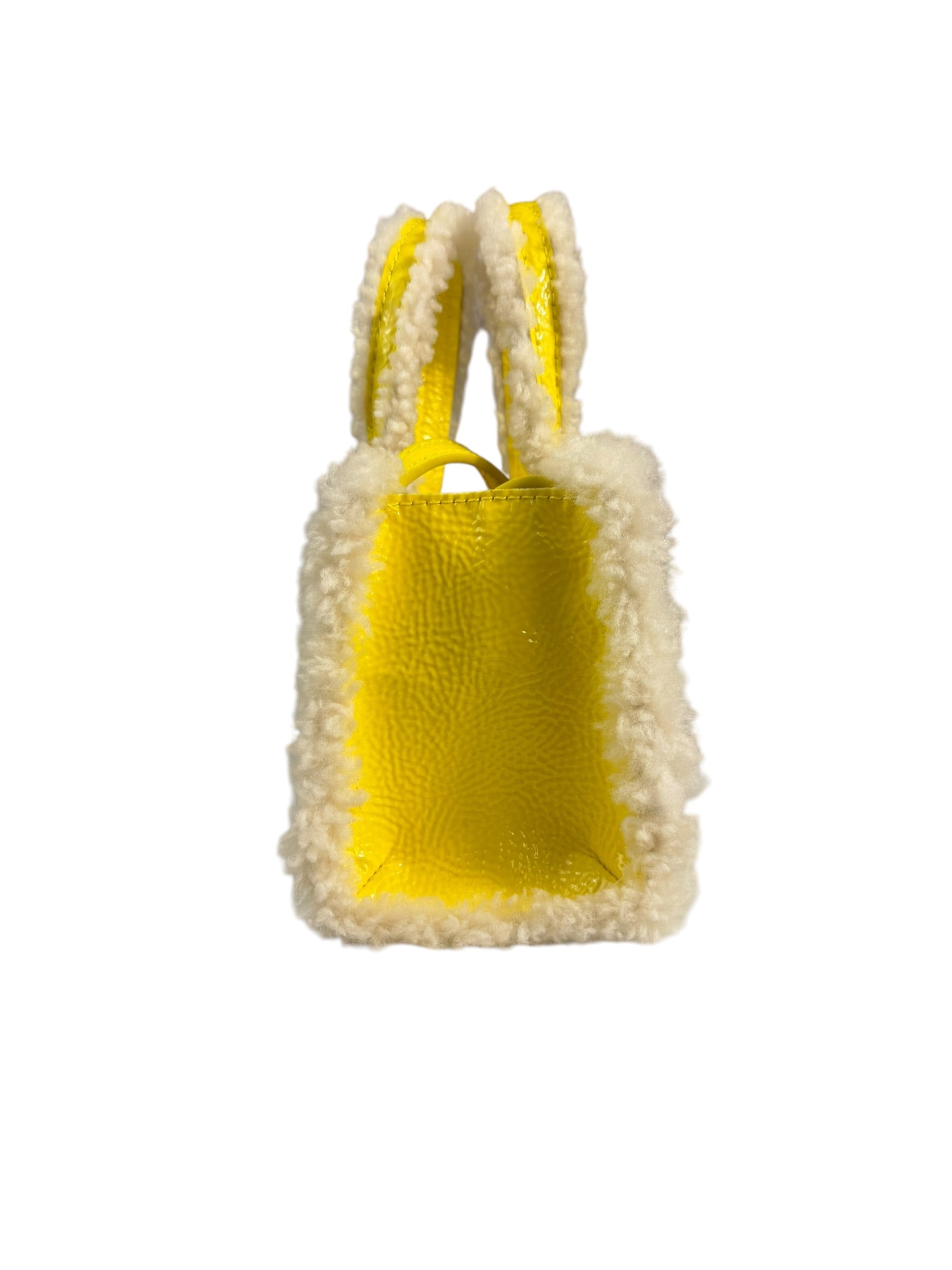 UGG x Telfar Yellow Patent Leather Fur Trim Small Shopper Crinkle In Taxi Tote