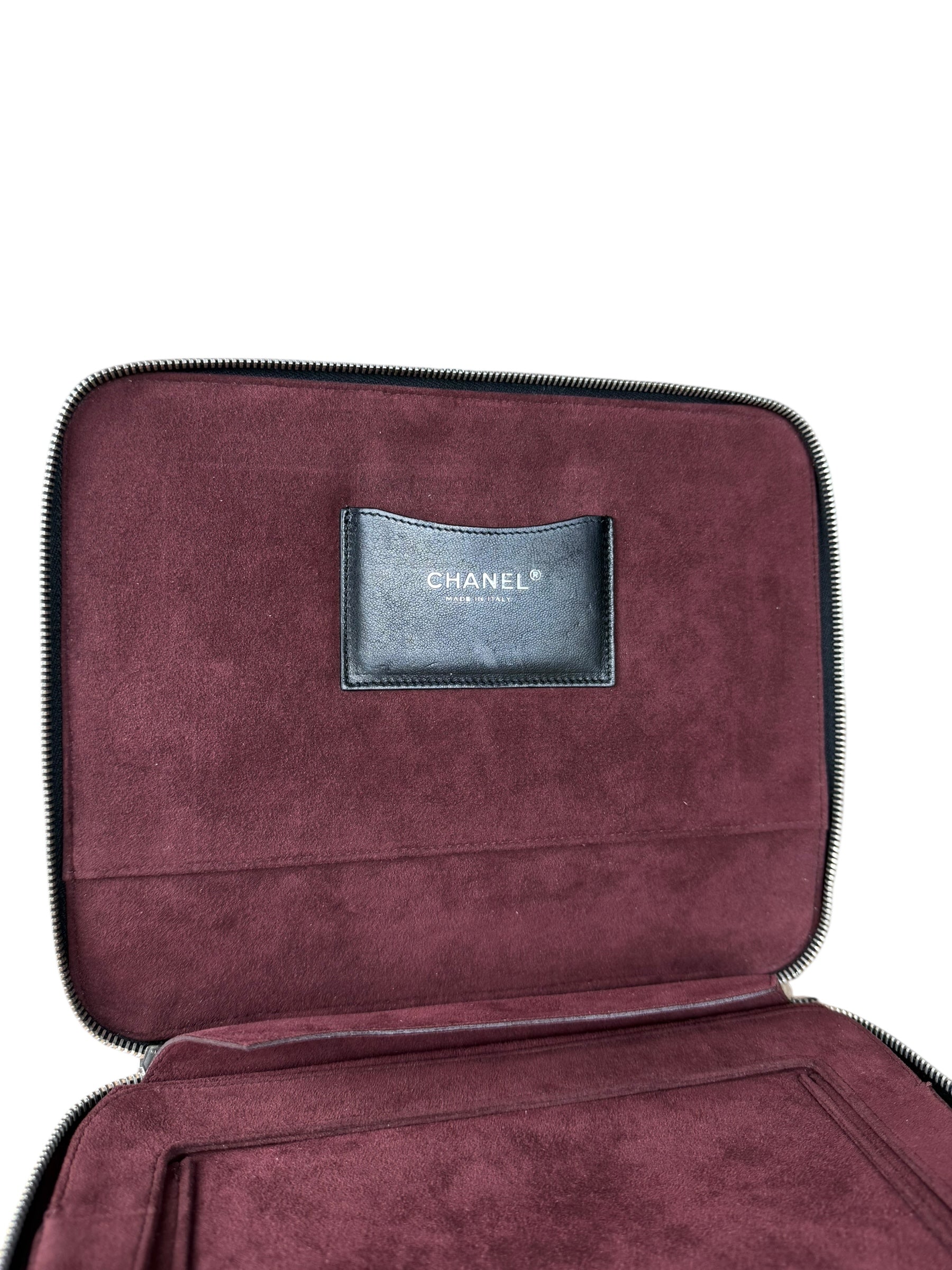 Chanel Black Quilted Caviar Leather Tablet Clutch Case