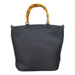 Gucci Vintage Black Ribbed Bamboo Top Handle Bag