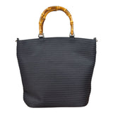 Gucci Vintage Black Ribbed Bamboo Top Handle Bag