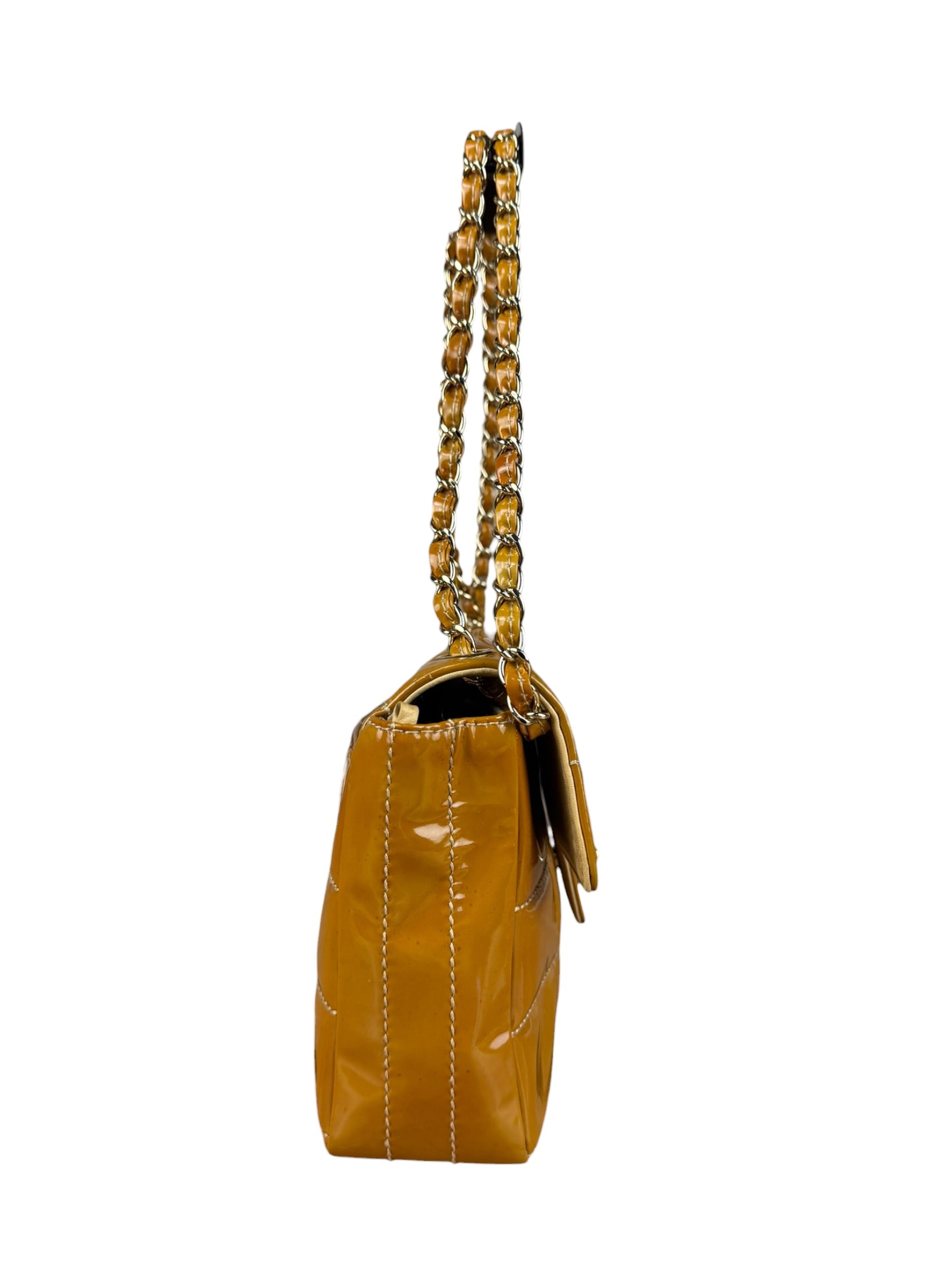 Chanel Gold Patent East West Stitch Flap Bag 2002