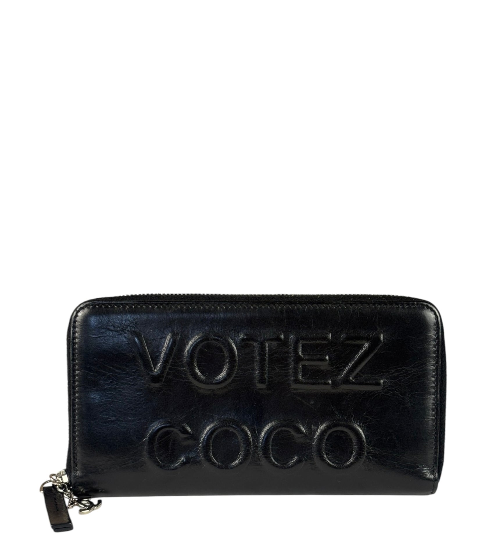Chanel Black Leather Votez Coco Zip-Around Wallet 2014
