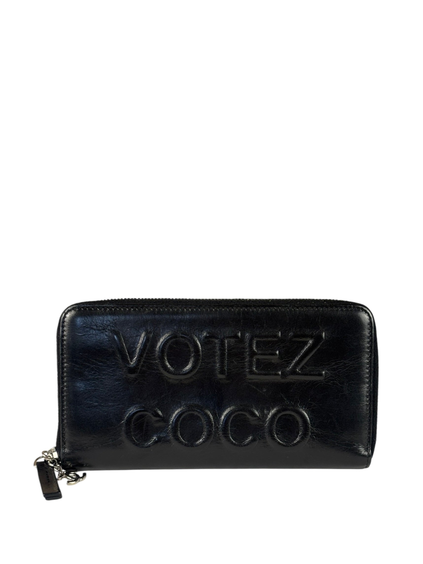 Chanel Black Leather Votez Coco Zip-Around Wallet 2014