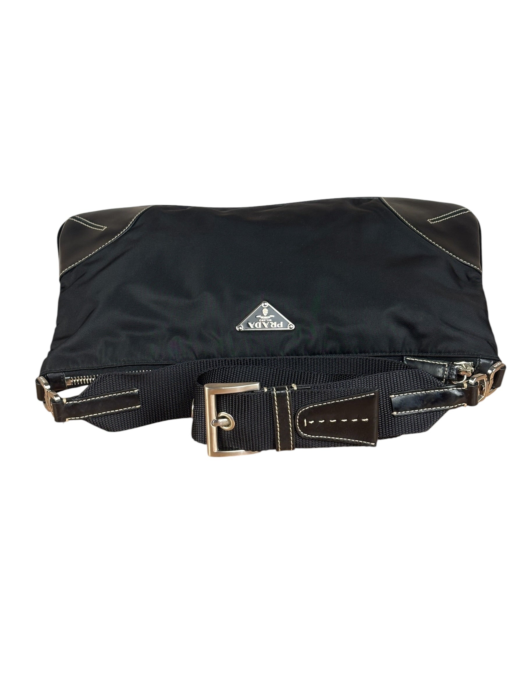 Prada Black Tessuto Nylon Leather Trim Shoulder Bag