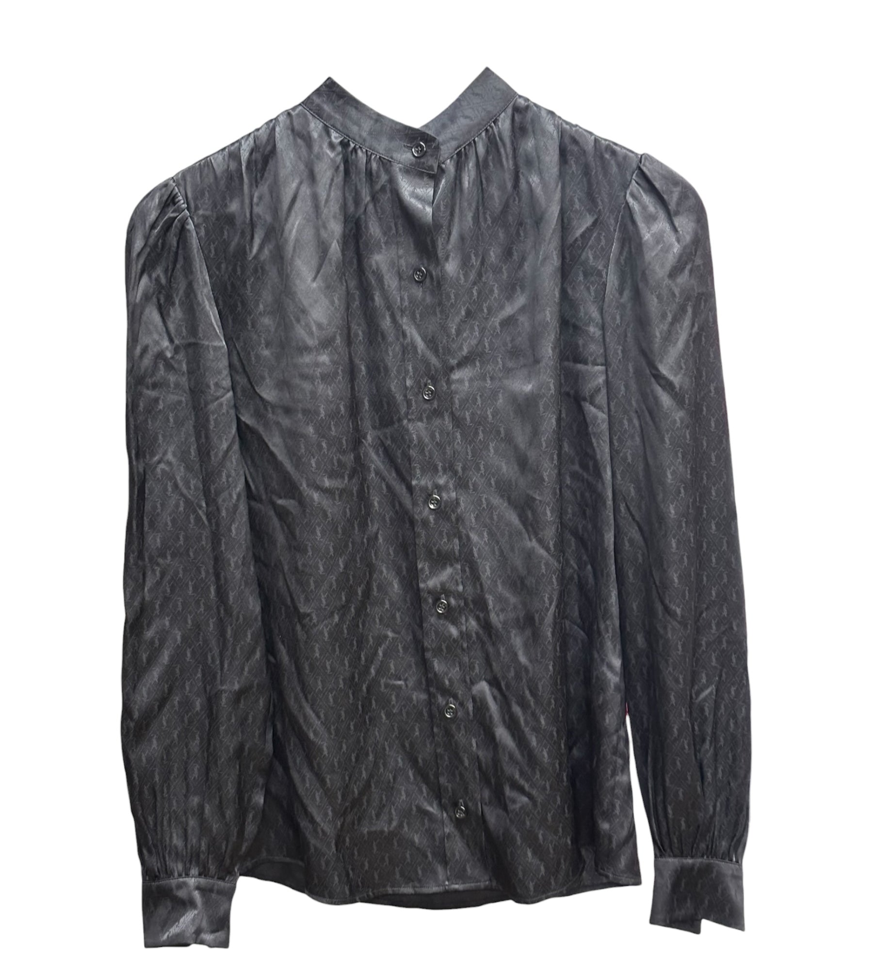 Saint Laurent Paris YSL Silk Brilliant Cassandre Noir Button Shirt