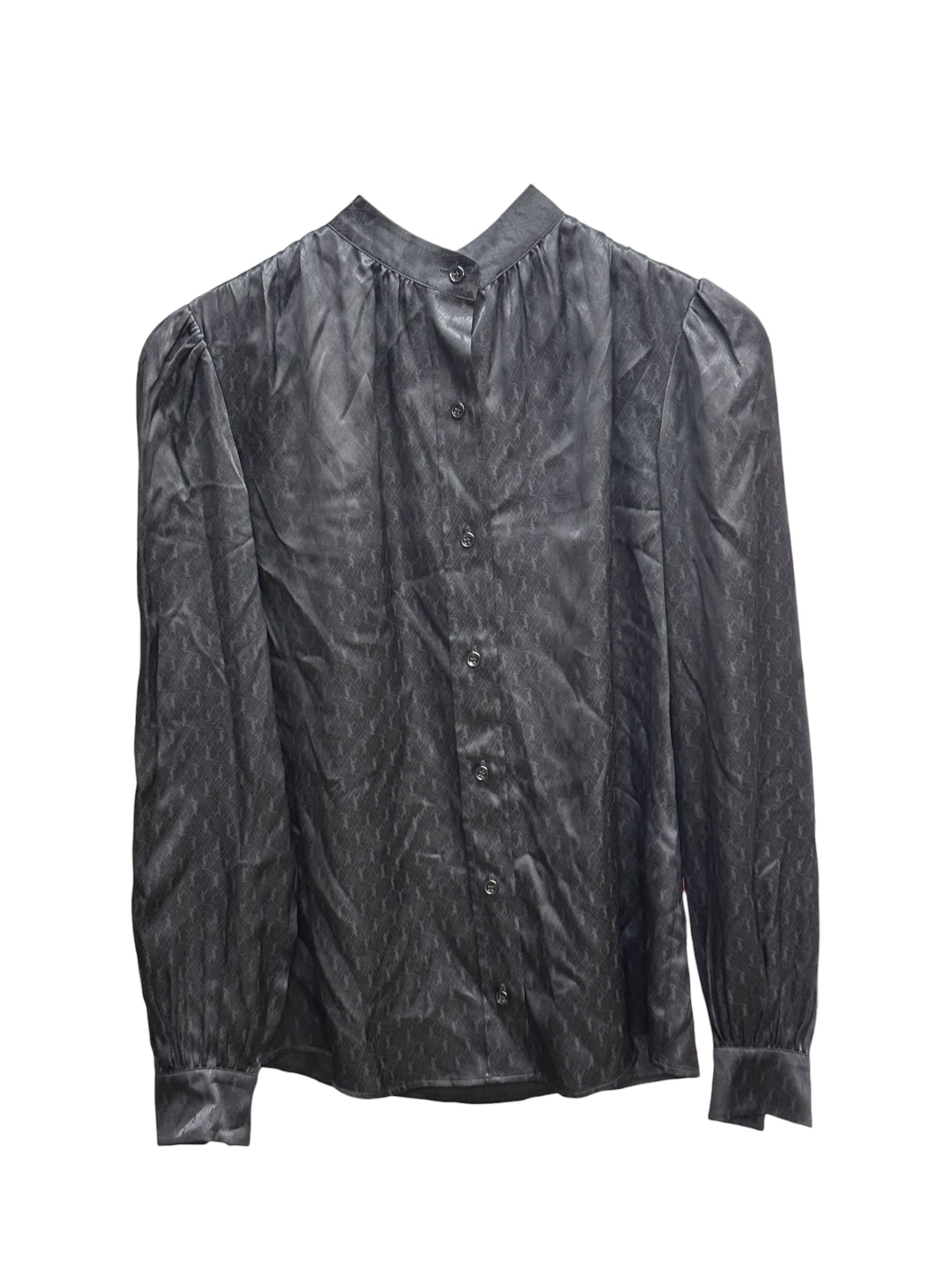 Saint Laurent Paris YSL Silk Brilliant Cassandre Noir Button Shirt