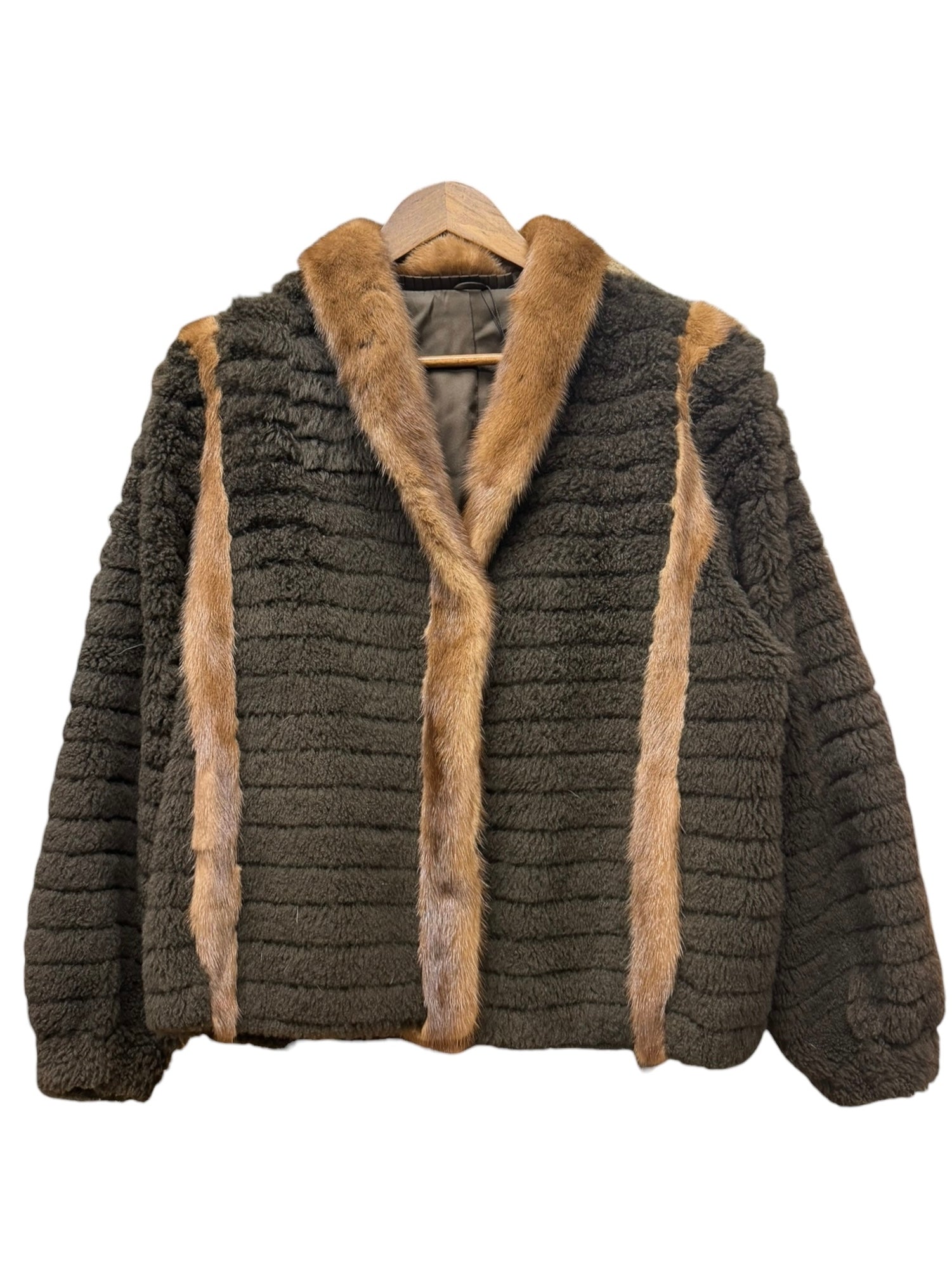 Vintage Brown Sherpa Fur Trimmed Coat