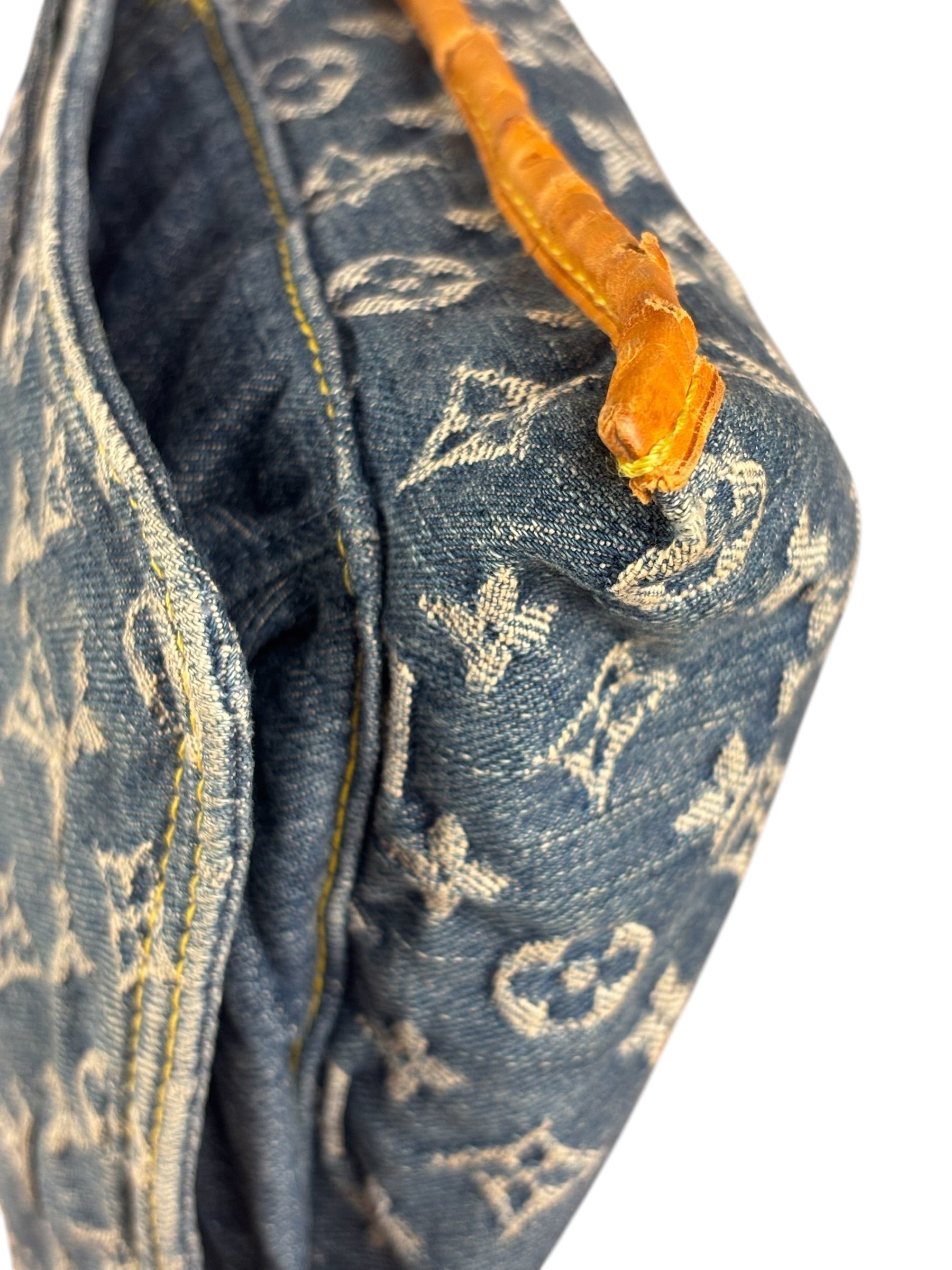 Louis Vuitton Denim Leather Trim Monogram Flat Tote Bag