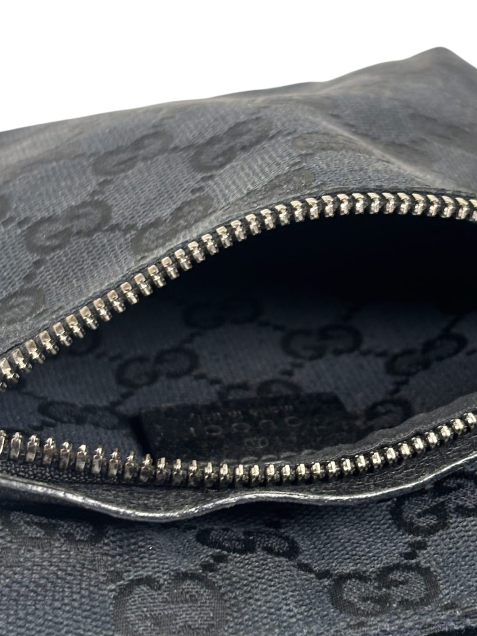 Gucci Black Leather Trim GG Double Pocket Bel Bag