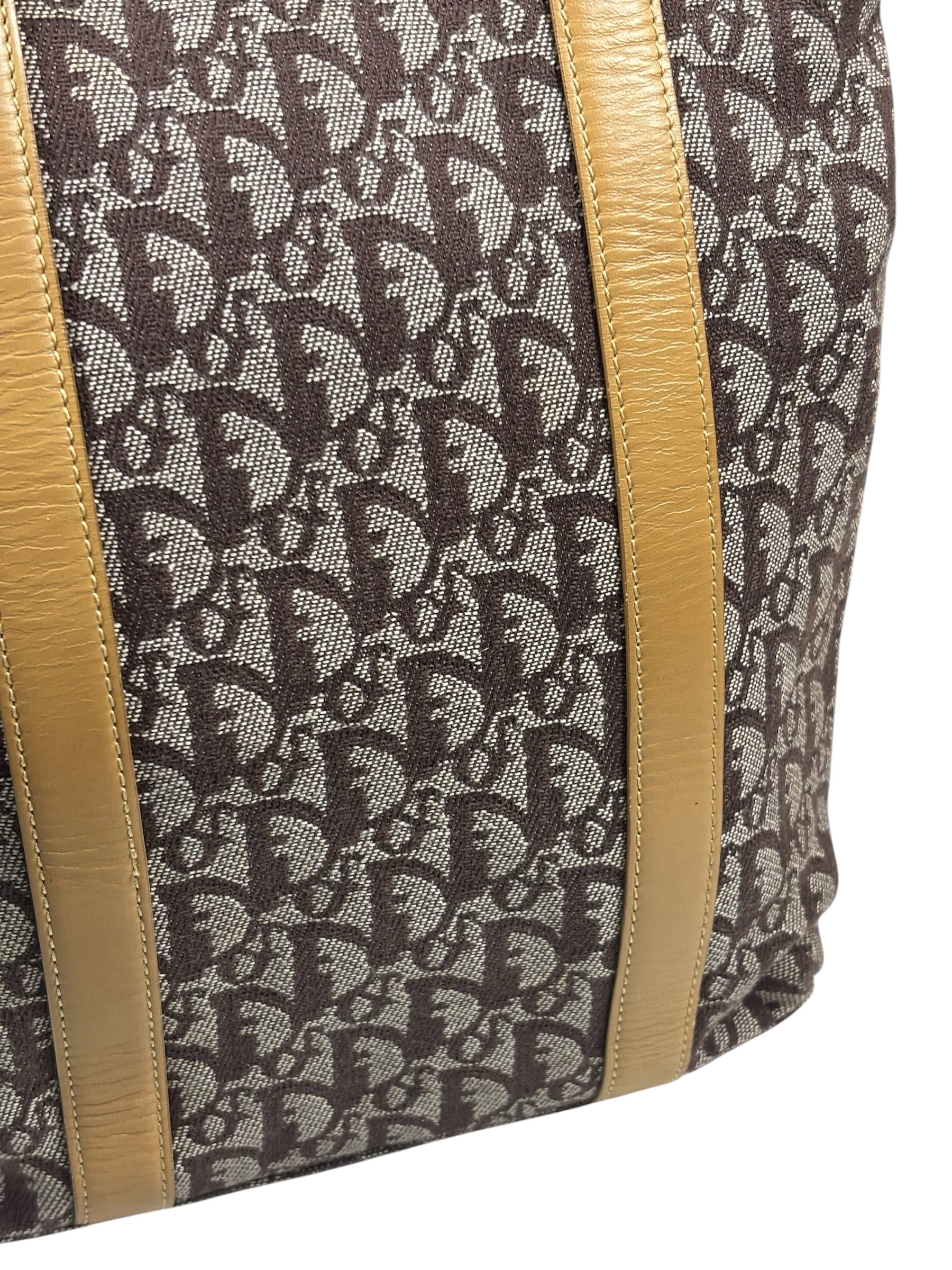 Christian Dior Brown Leather Trim Canvas Trotter Tote