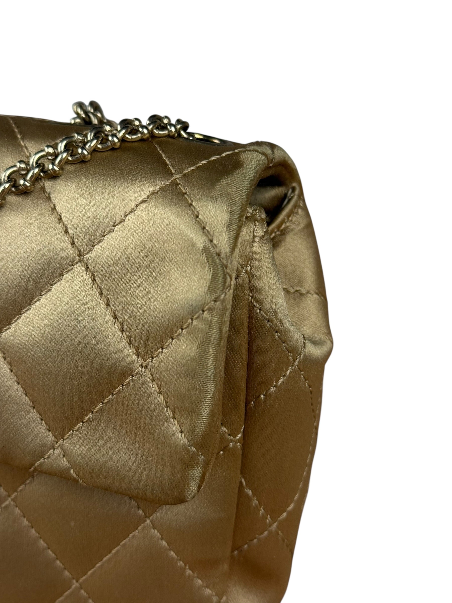 Chanel CC Limited Edition Gold Satin Quilted Flap Bag 2008