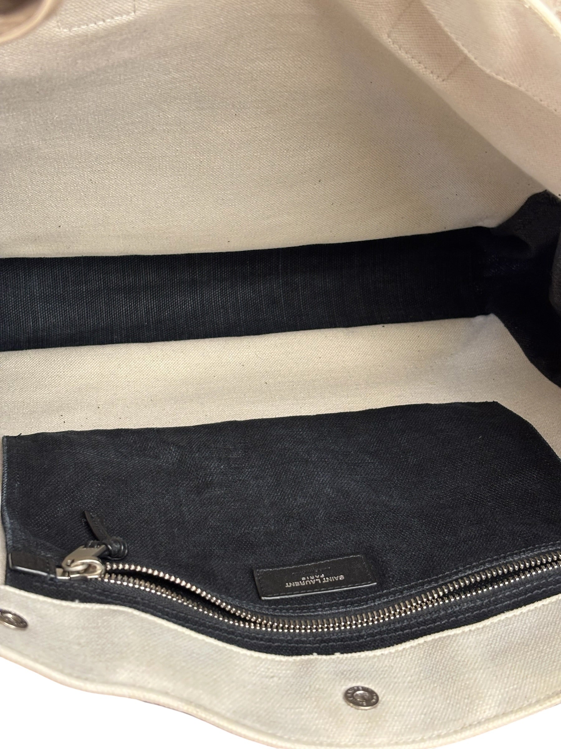 Saint Laurent Beige/Black Rive Gauche Canvas Tote Bag