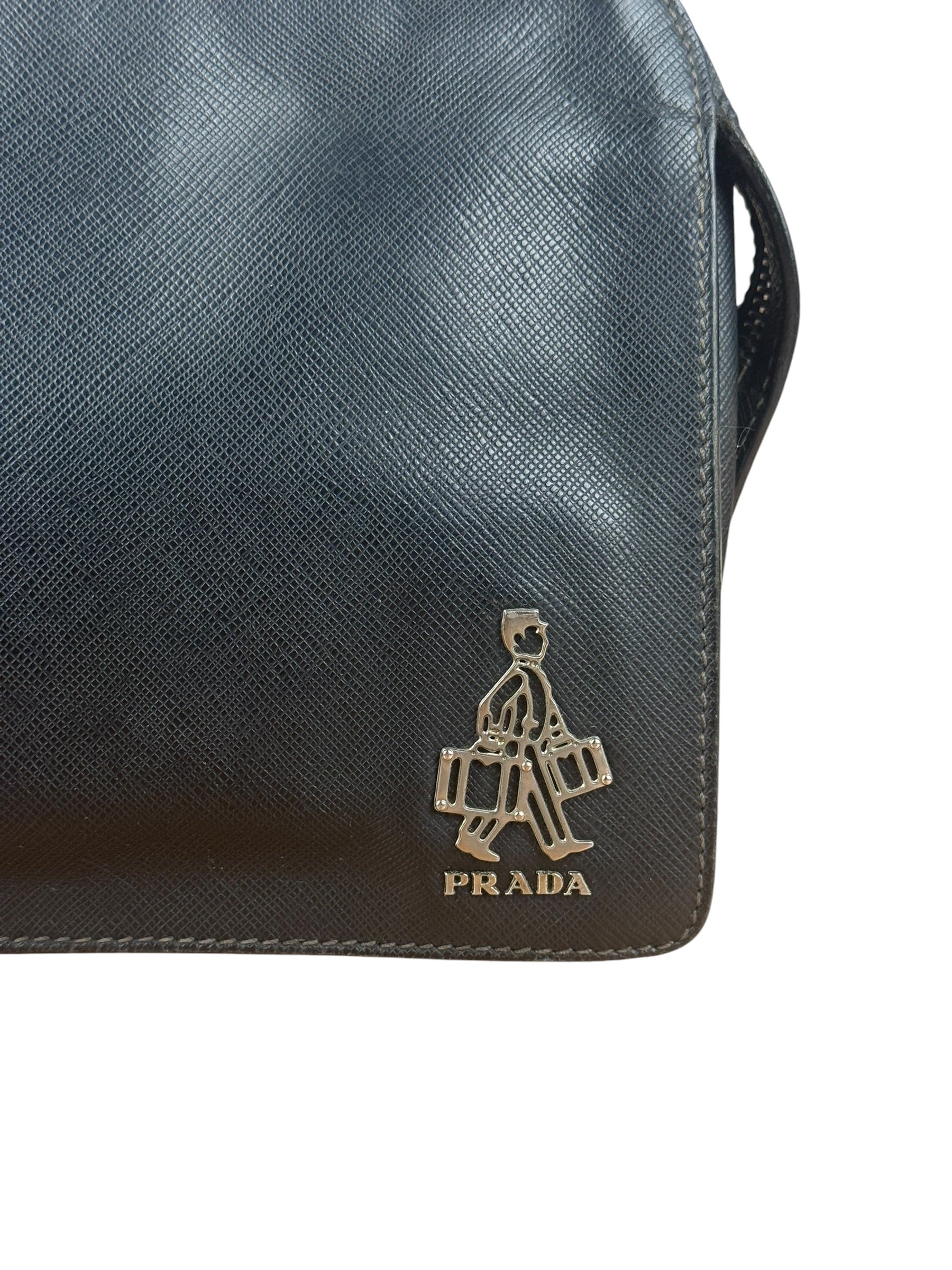 Prada Black Saffiano Bellhop Leather Travel Pouch