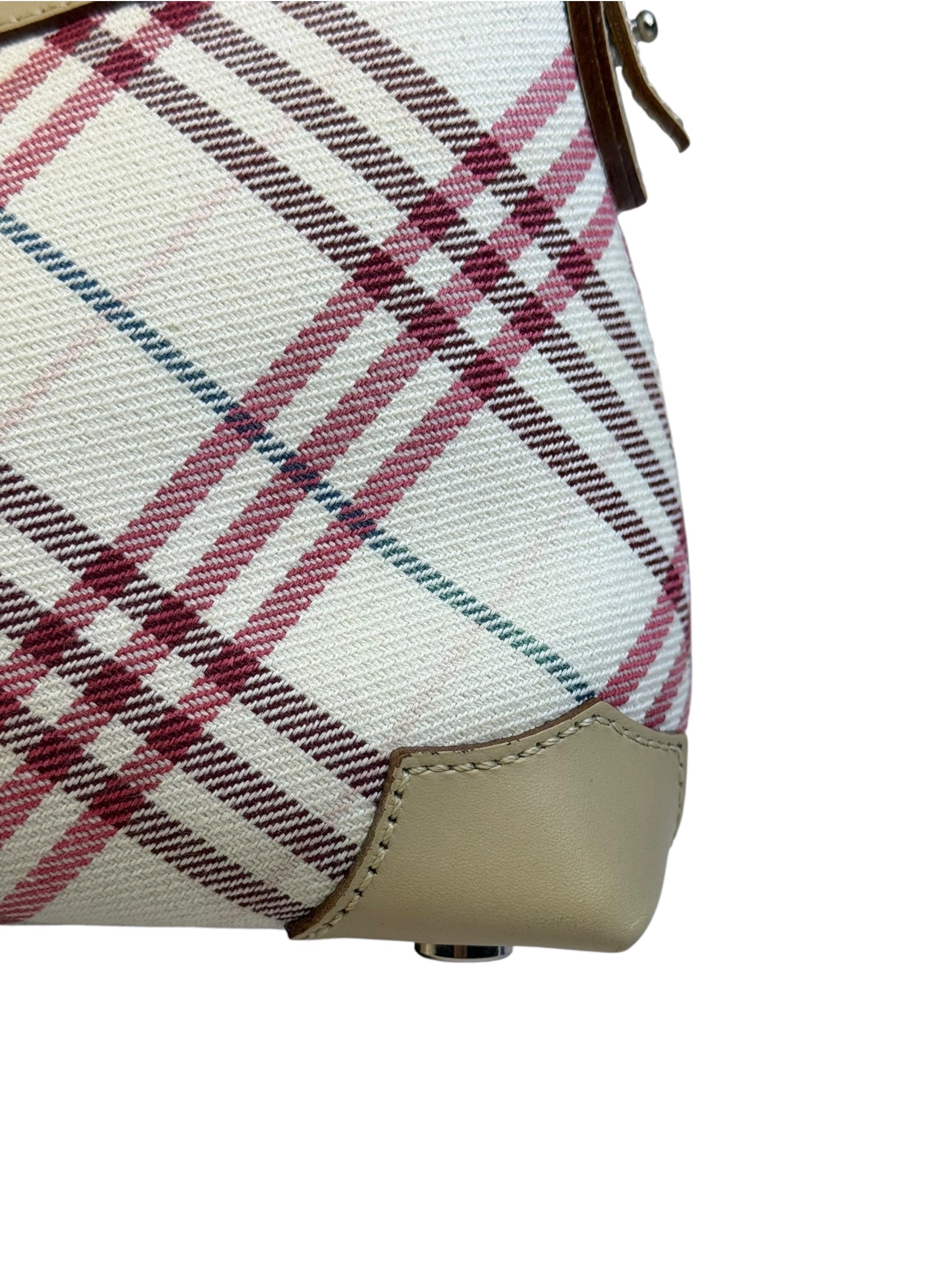 Burberry White/Beige Leather Trim Nova Check Pochette