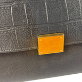 Celine Black Suede/Crocodile Embossed Leather Trapeze Two-Way Bag