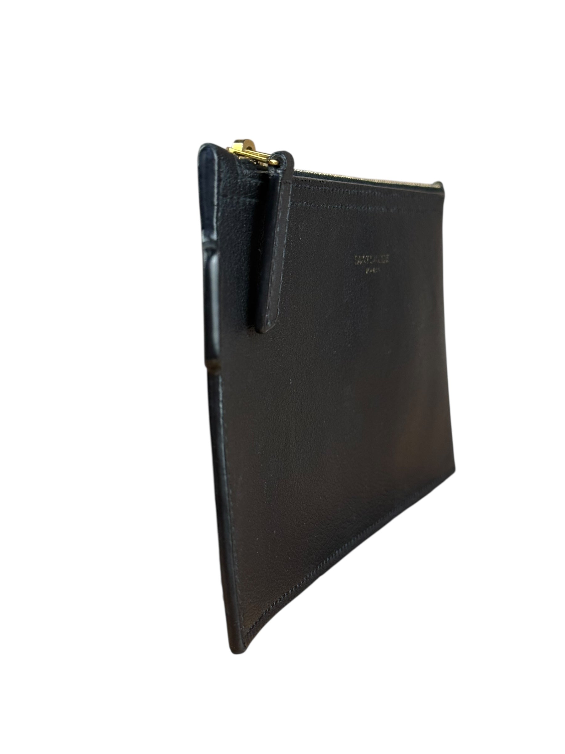 Saint Laurent Black Leather Zip Pouch